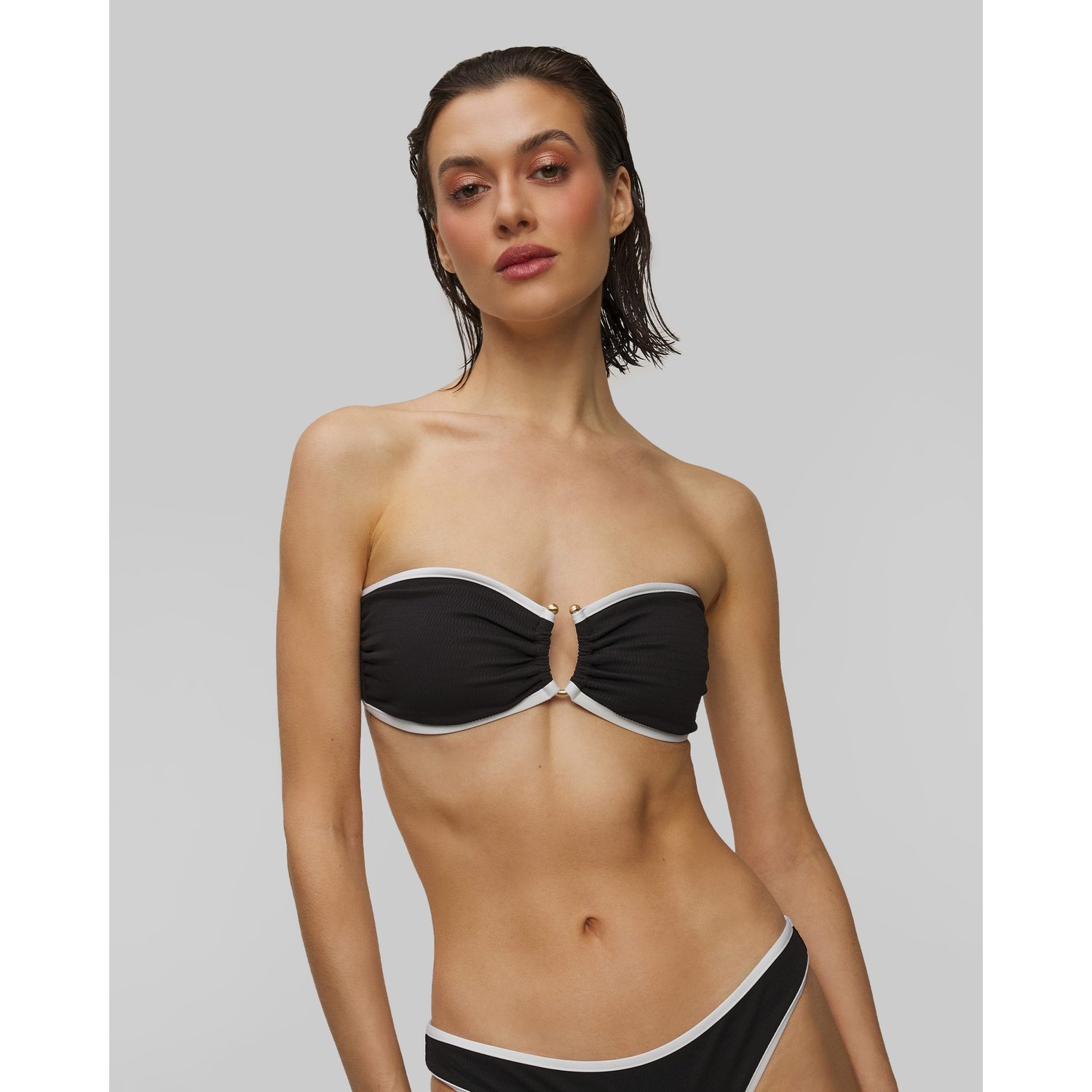 Czarna Góra Od Stroju Kąpielowego Damska Seafolly Ring Front Bandeau