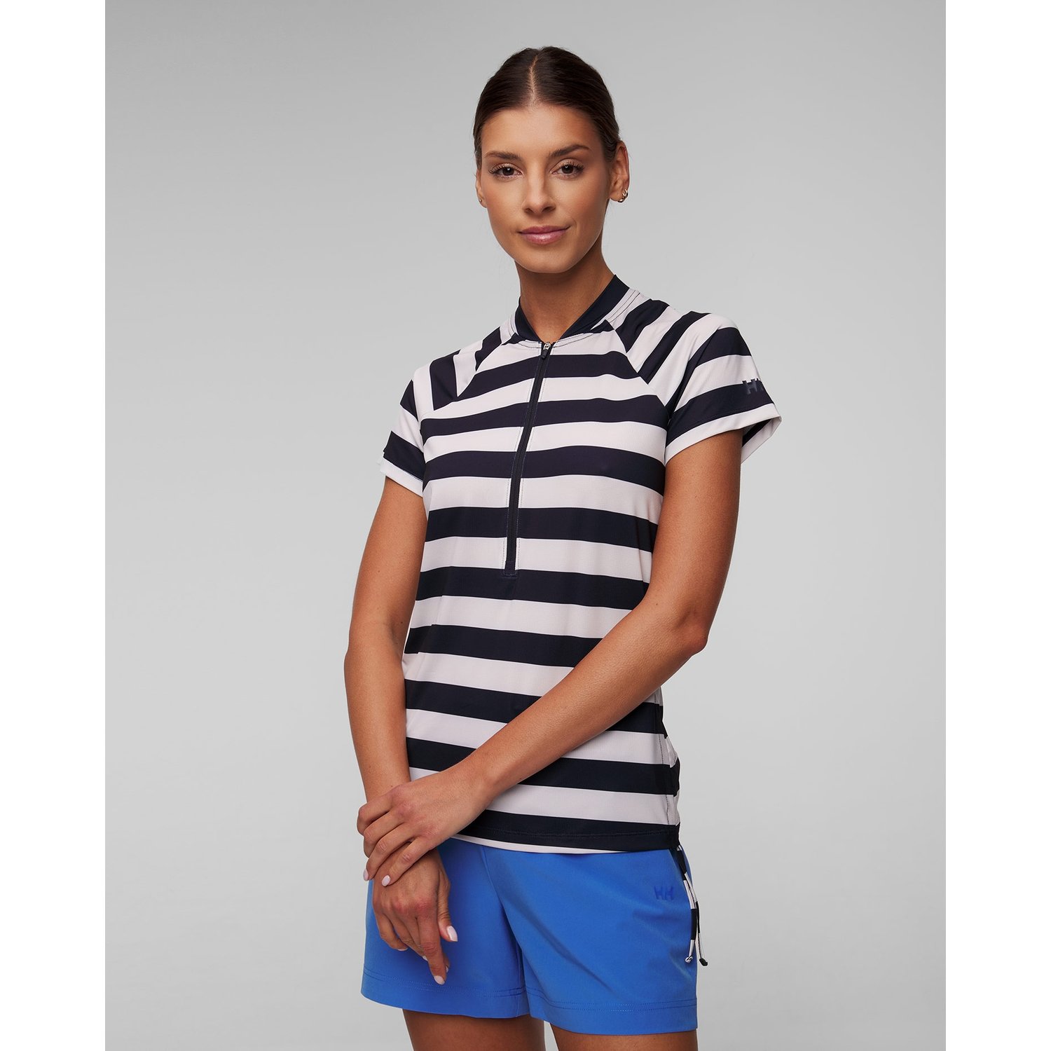 Biało-granatowy T-shirt Szybkoschnący Damski Helly Hansen Siren 1/2 Zip