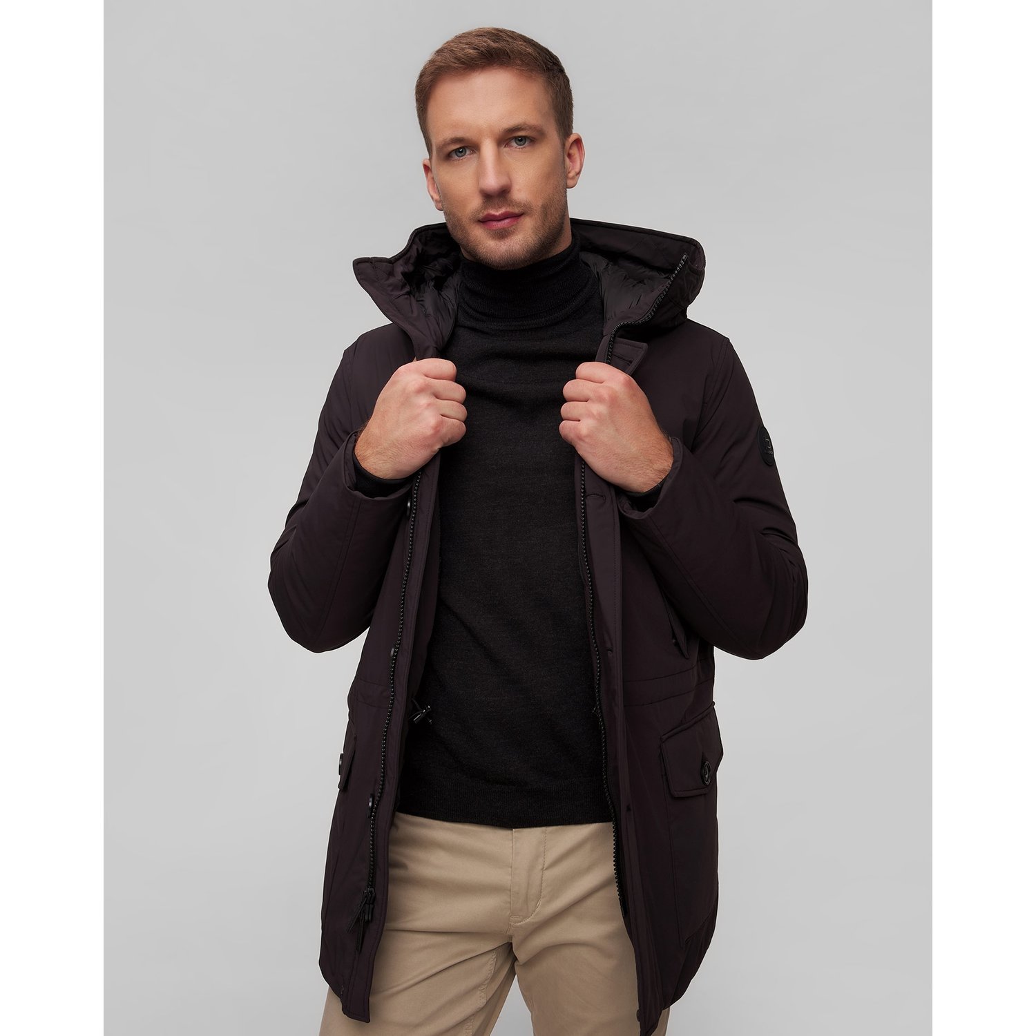 Czarna Kurtka Parka Puchowa Męska Woolrich Arctic Stretch Down Parka