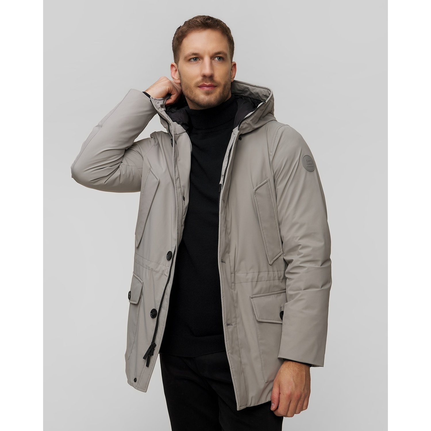 Szara Kurtka Parka Puchowa Męska Woolrich Arctic Stretch Down Parka