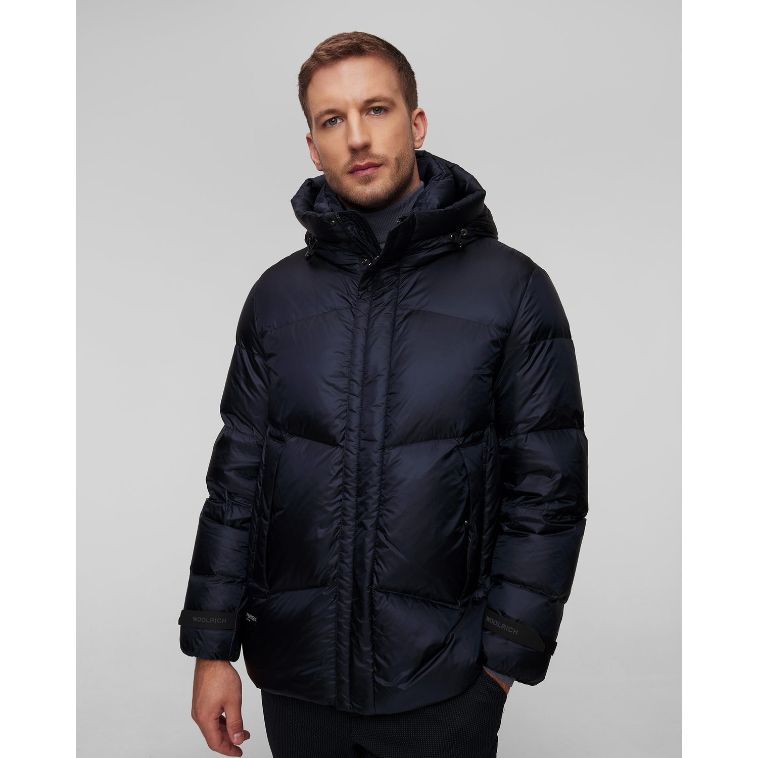 Granatowa Kurtka Puchowa Męska Woolrich Pertex Puffer Jacket