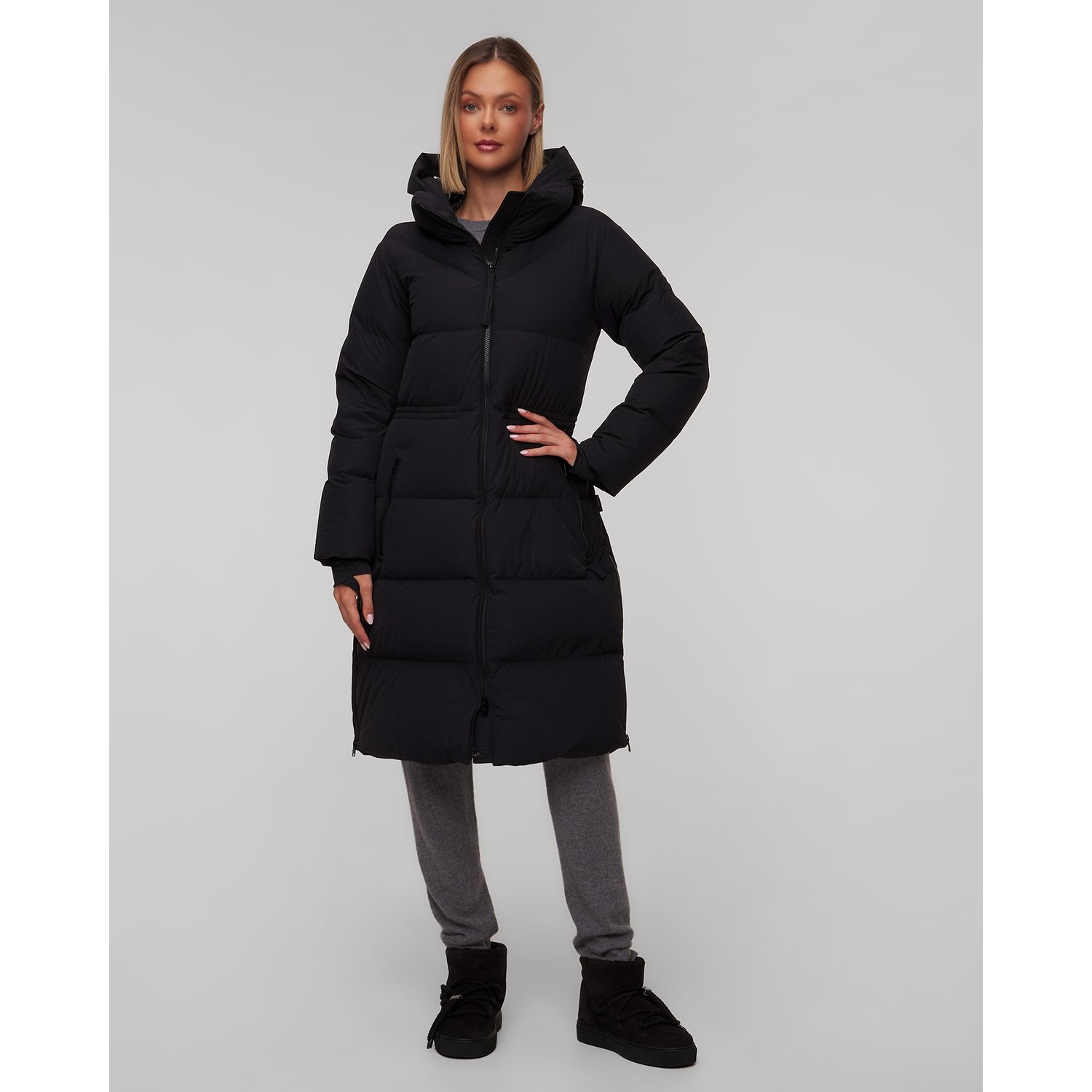 Czarny Płaszcz Puchowy Damski Woolrich Matt Stretch Long Puffer Parka