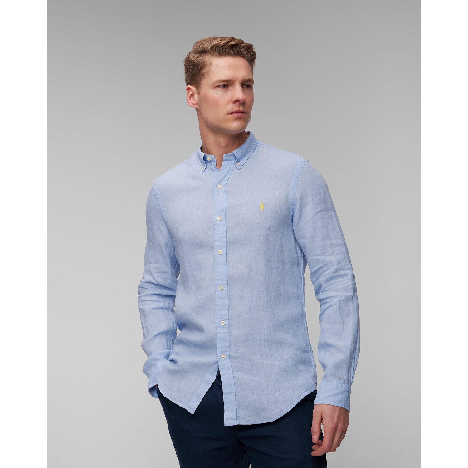 Niebieska Koszula Lniana Męska Polo Ralph Lauren