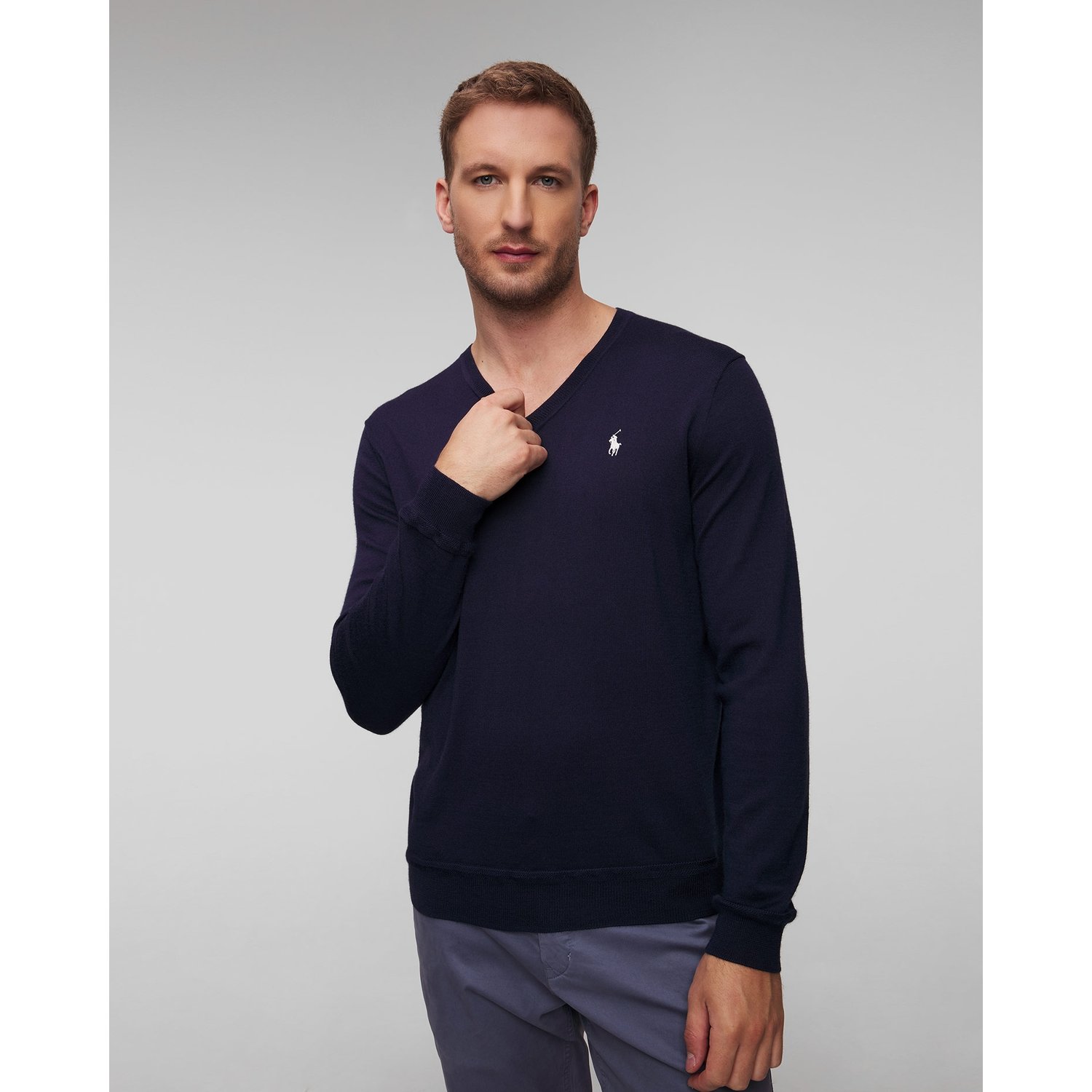 Granatowy Sweter Z Wełną Męski Polo Ralph Lauren