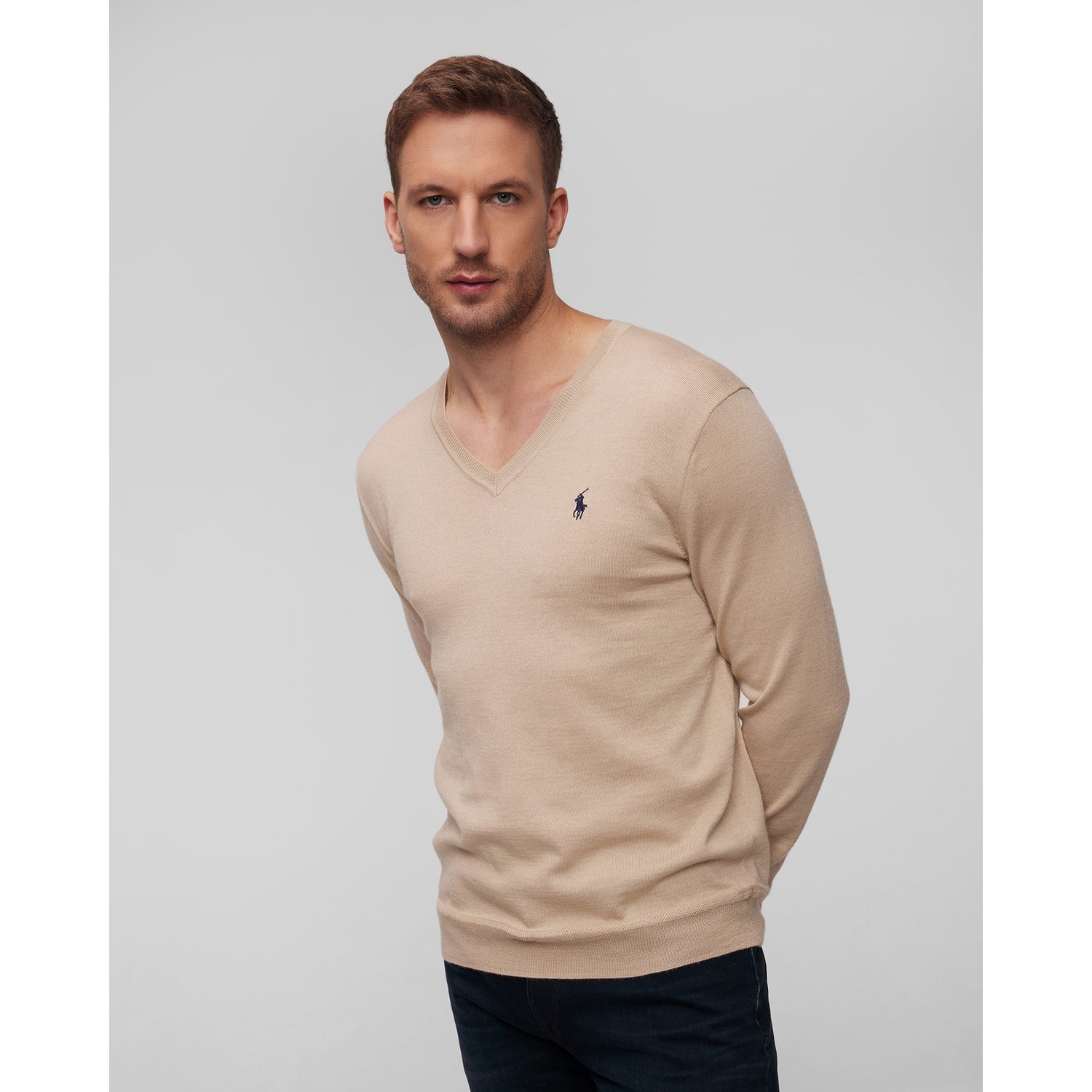 Beżowy Sweter Z Wełną Męski Polo Ralph Lauren