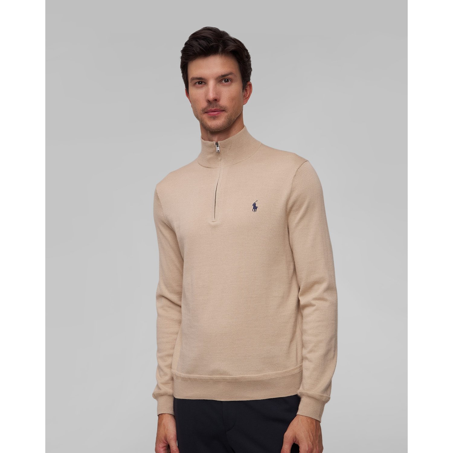 Beżowy Sweter Z Wełną Męski Polo Ralph Lauren