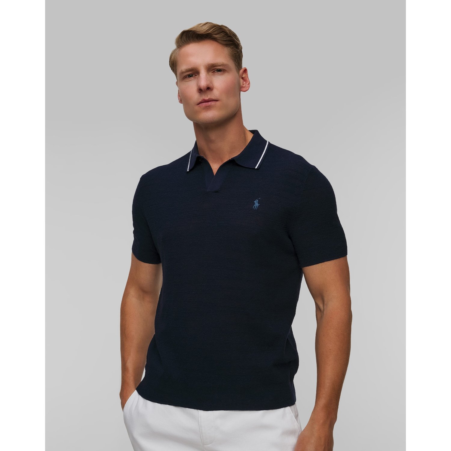 Granatowe Polo Z Lnem Męskie Polo Ralph Lauren