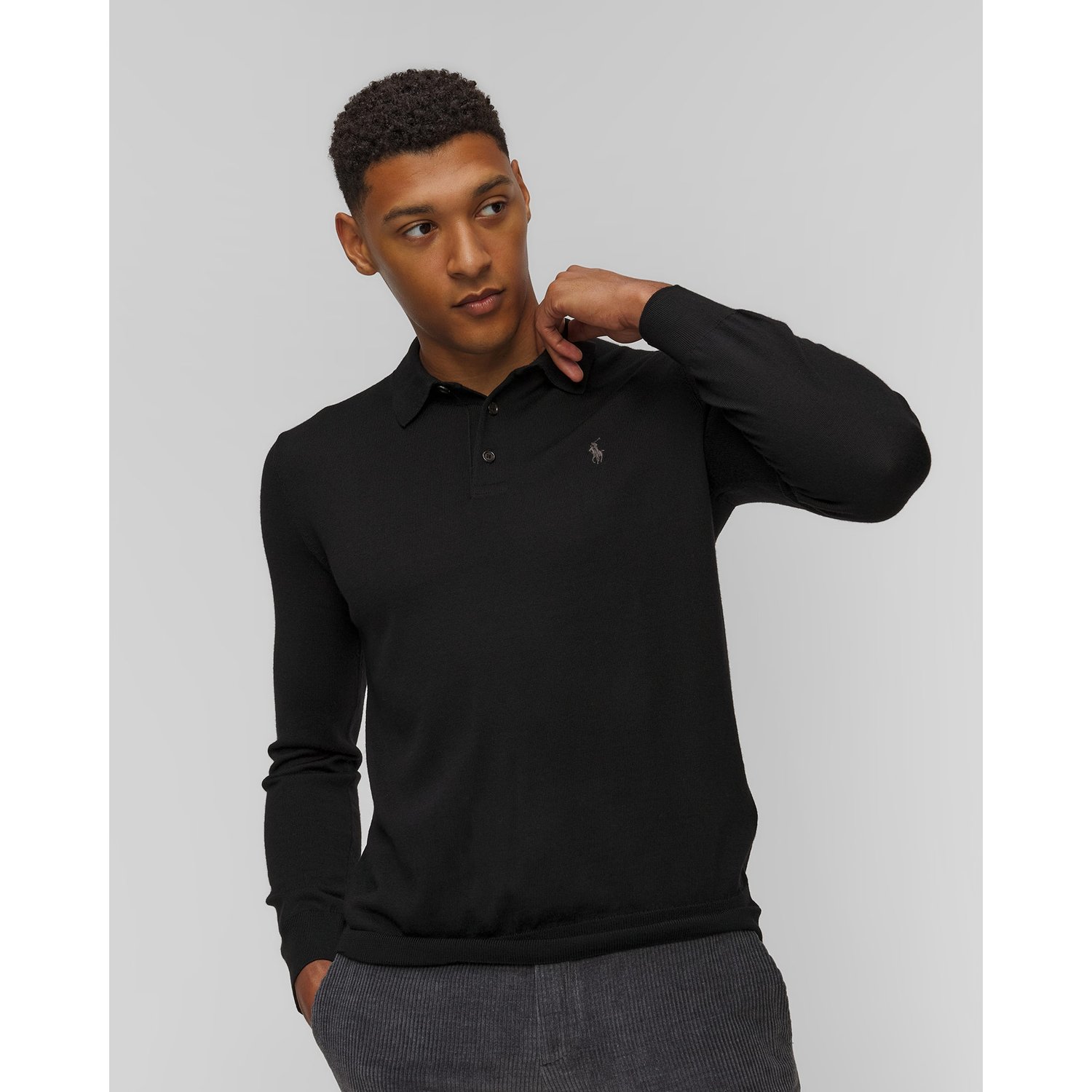 Czarny Sweter Wełniany Polo Męski Ralph Lauren