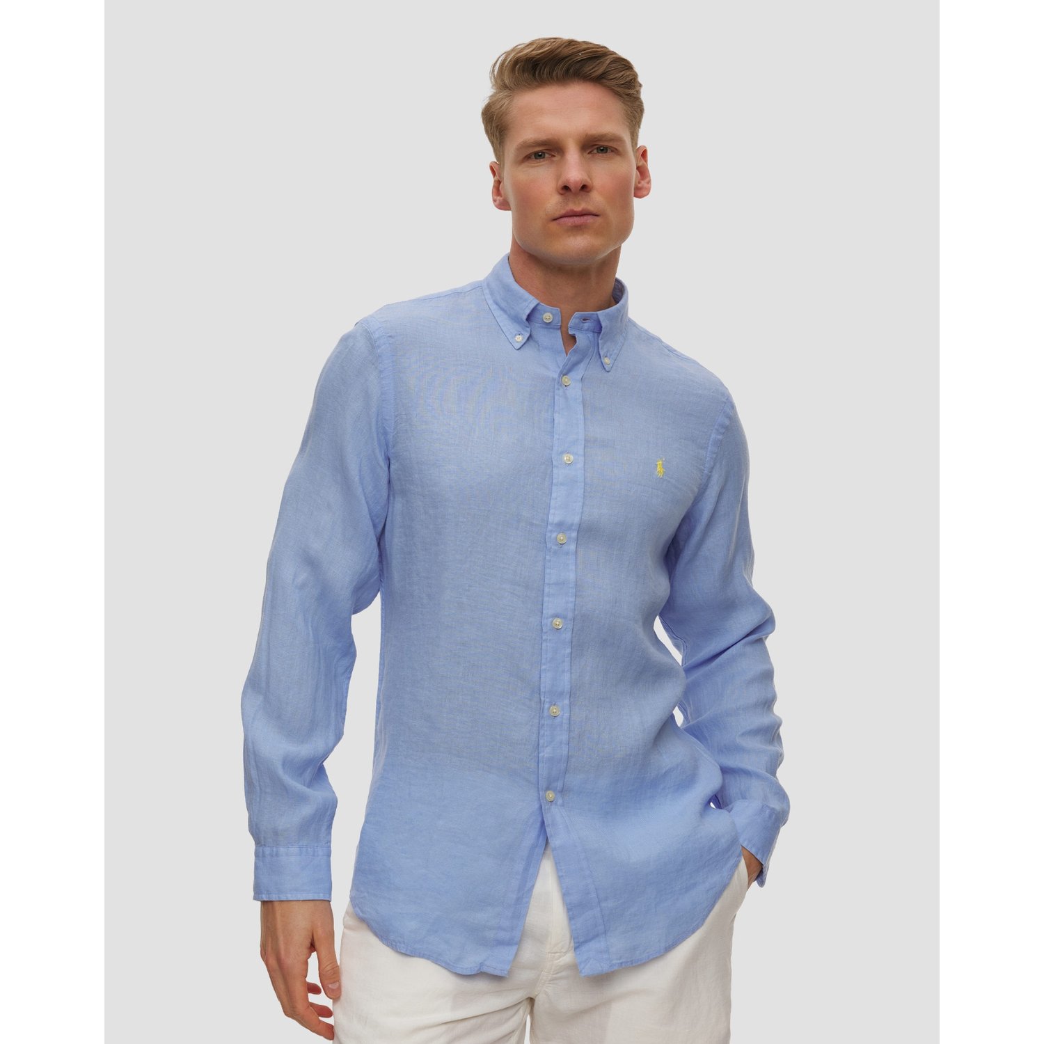 Niebieska Koszula Lniana Męska Polo Ralph Lauren