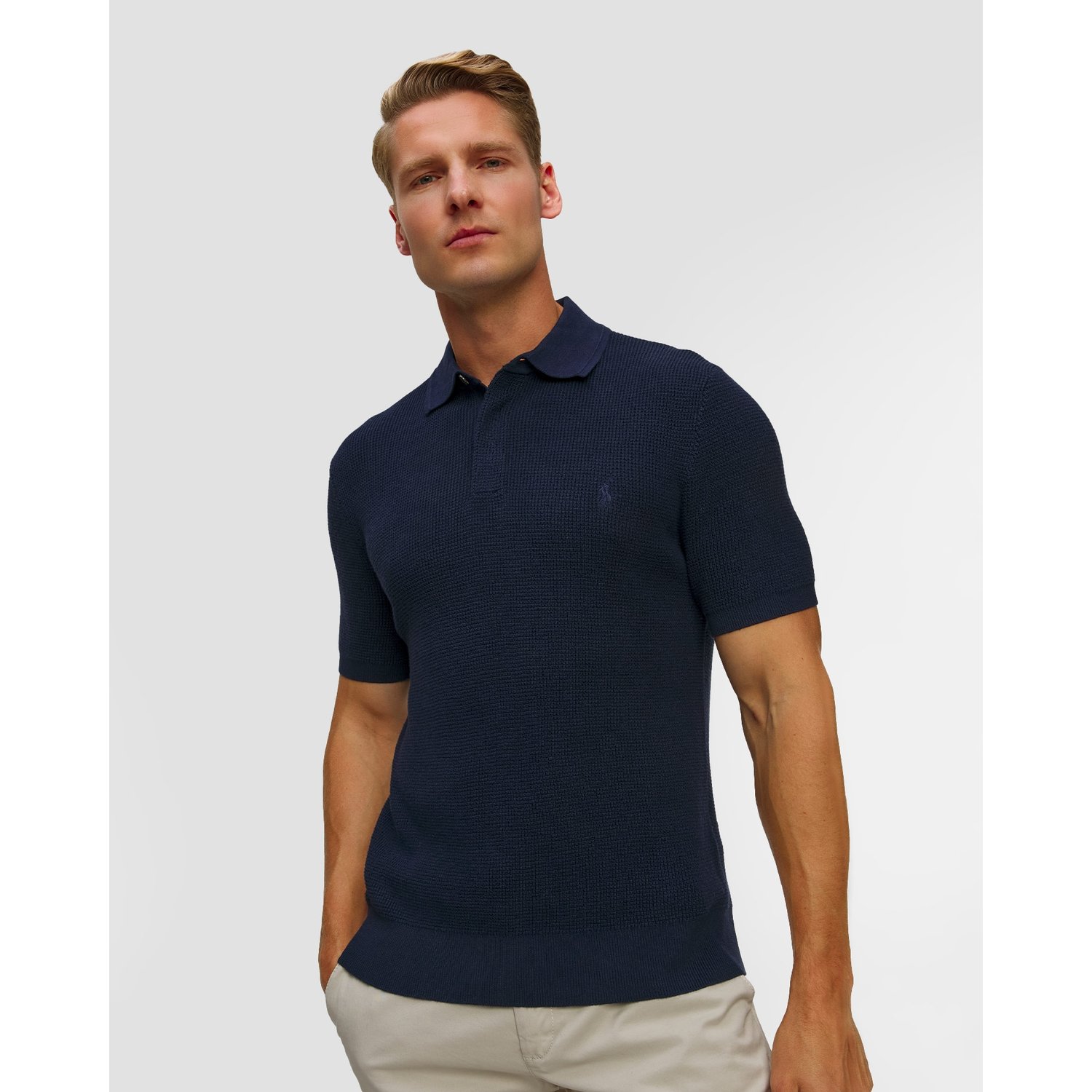Granatowe Polo Dzianinowe Męskie Polo Ralph Lauren