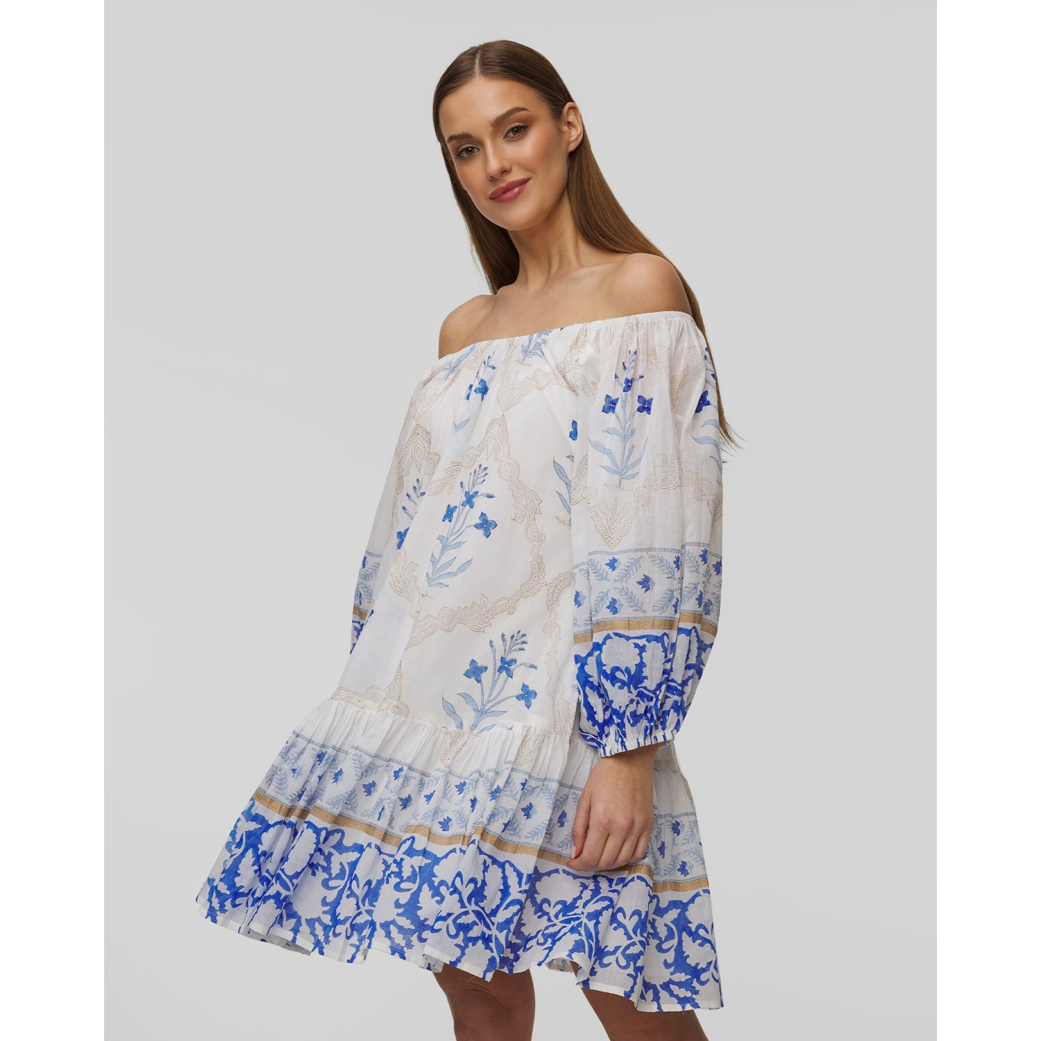 Sukienka Letnia Damska Juliet Dunn Boho Dress In Blue Cage Block Print