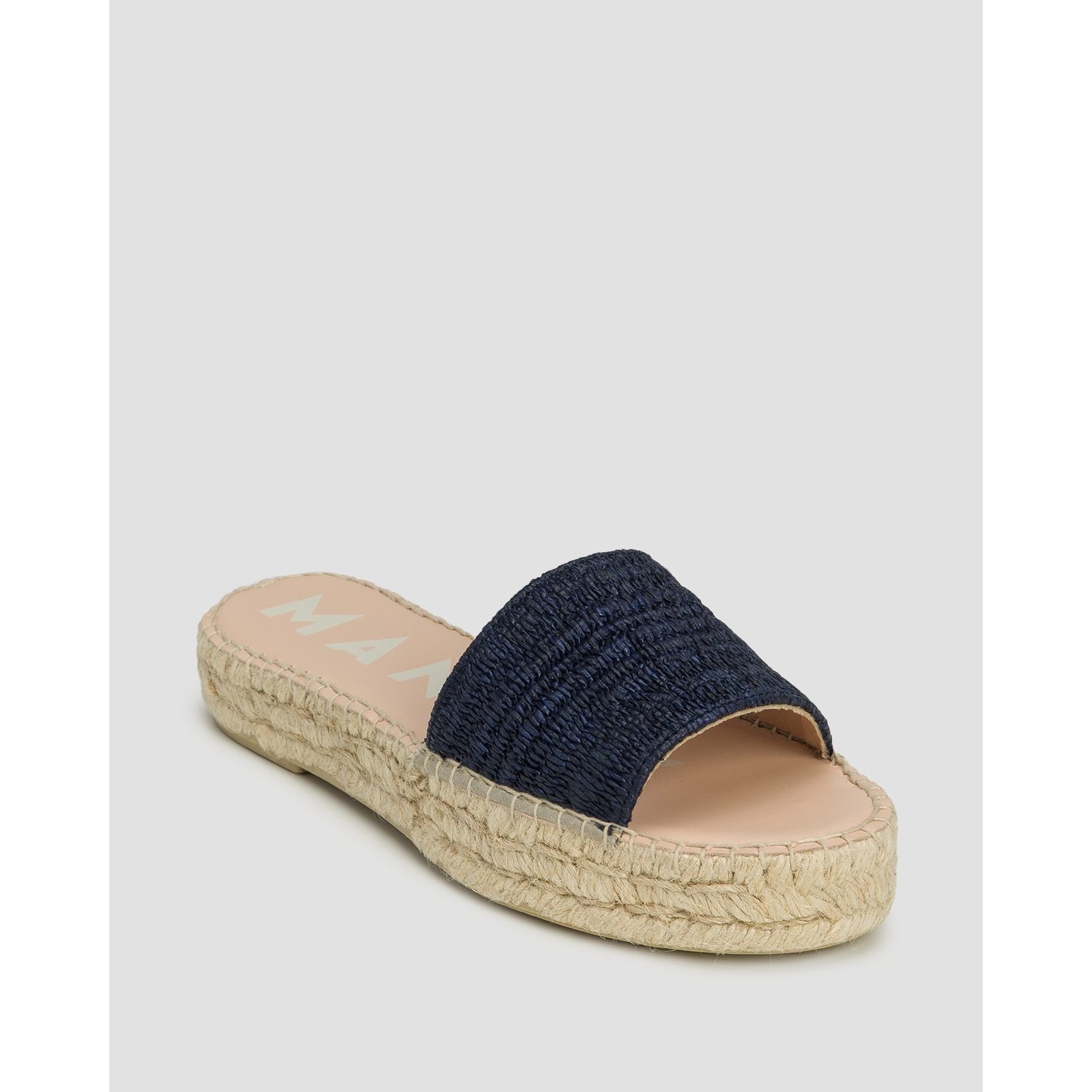 Klapki Damskie Manebi Raffia Stripes Double Sole Slides Granatowe