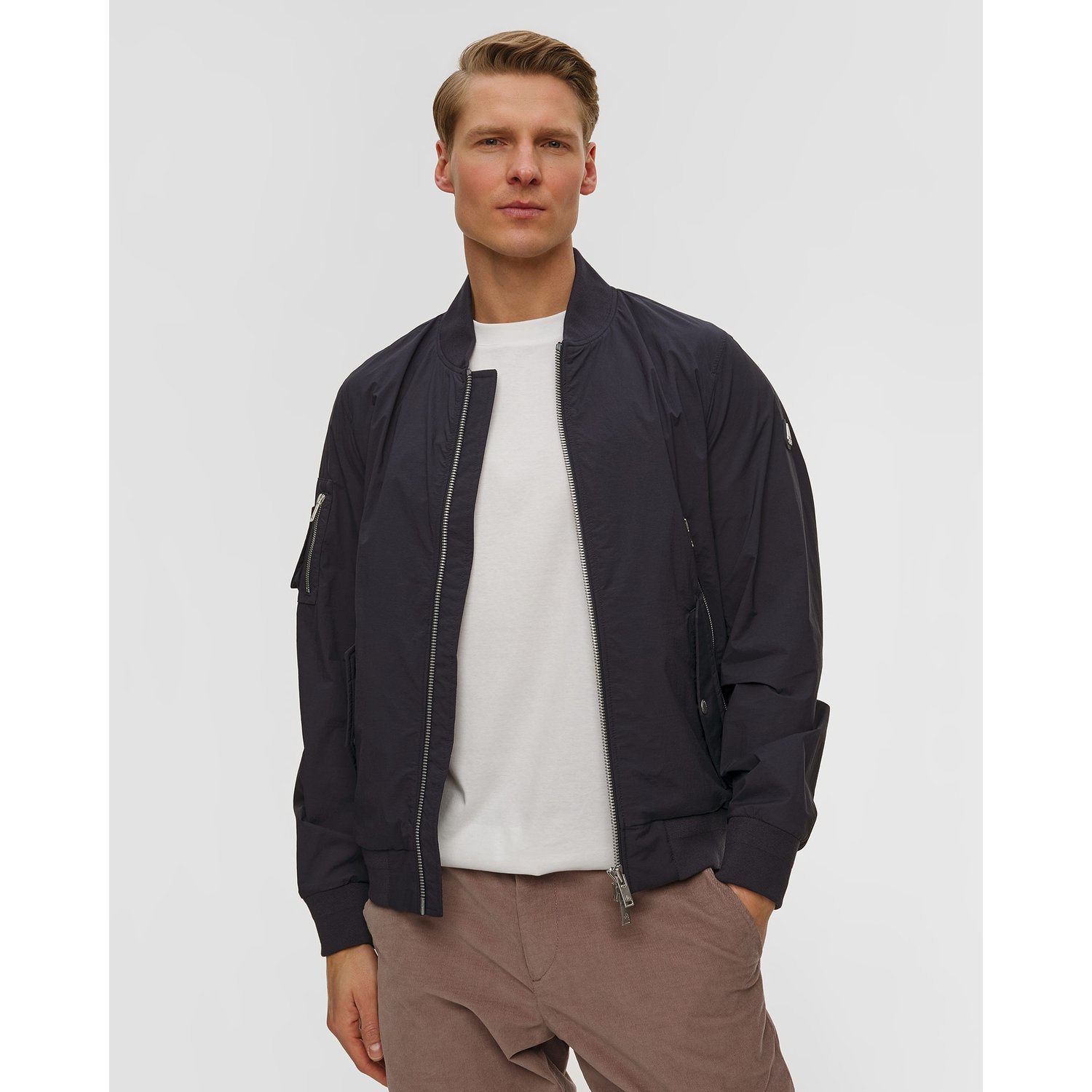 Granatowa Kurtka Bomberka Męska Moose Knuckles Courville Bomber Crinkle