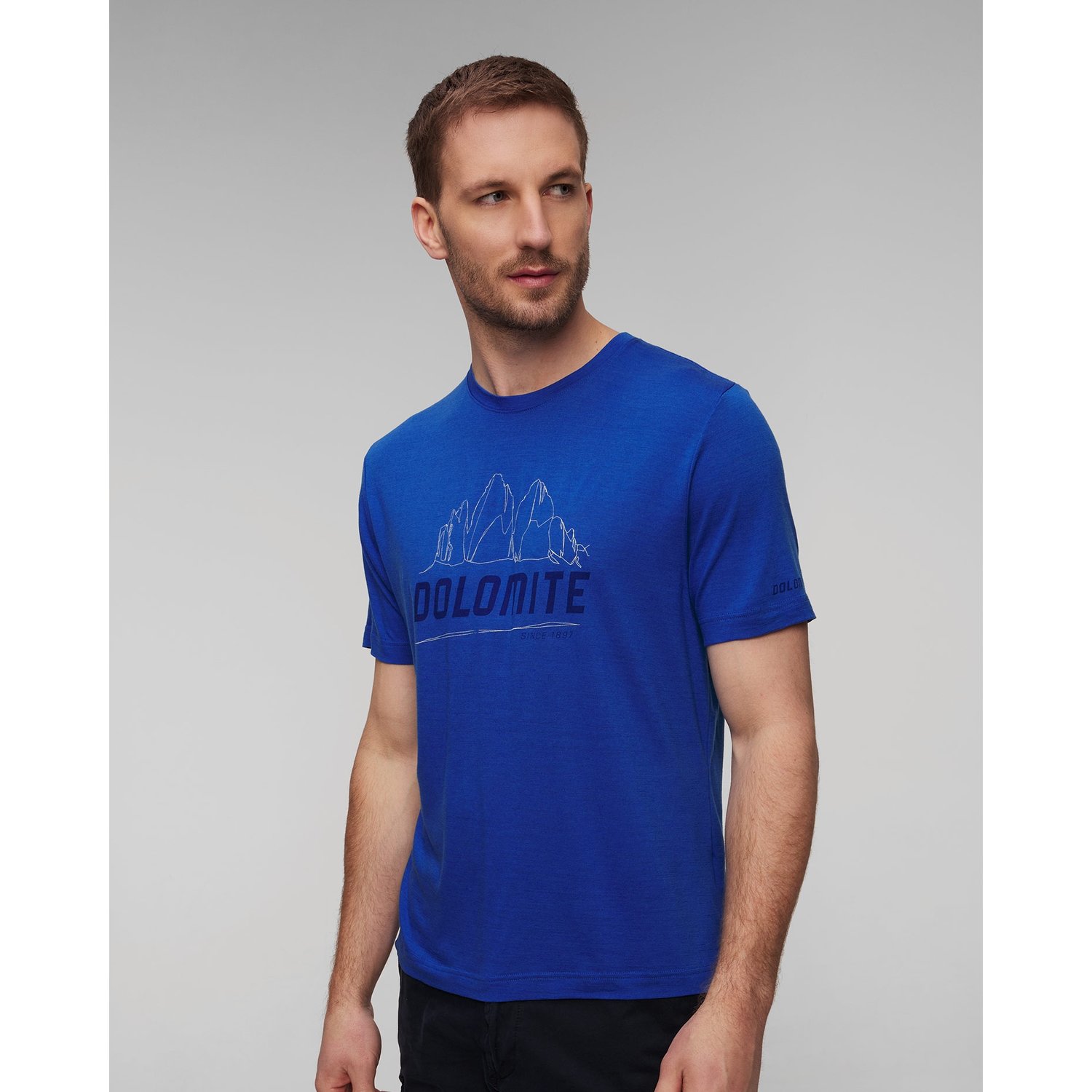 Niebieski T-shirt Męski Dolomite Cristallo Merino Ss