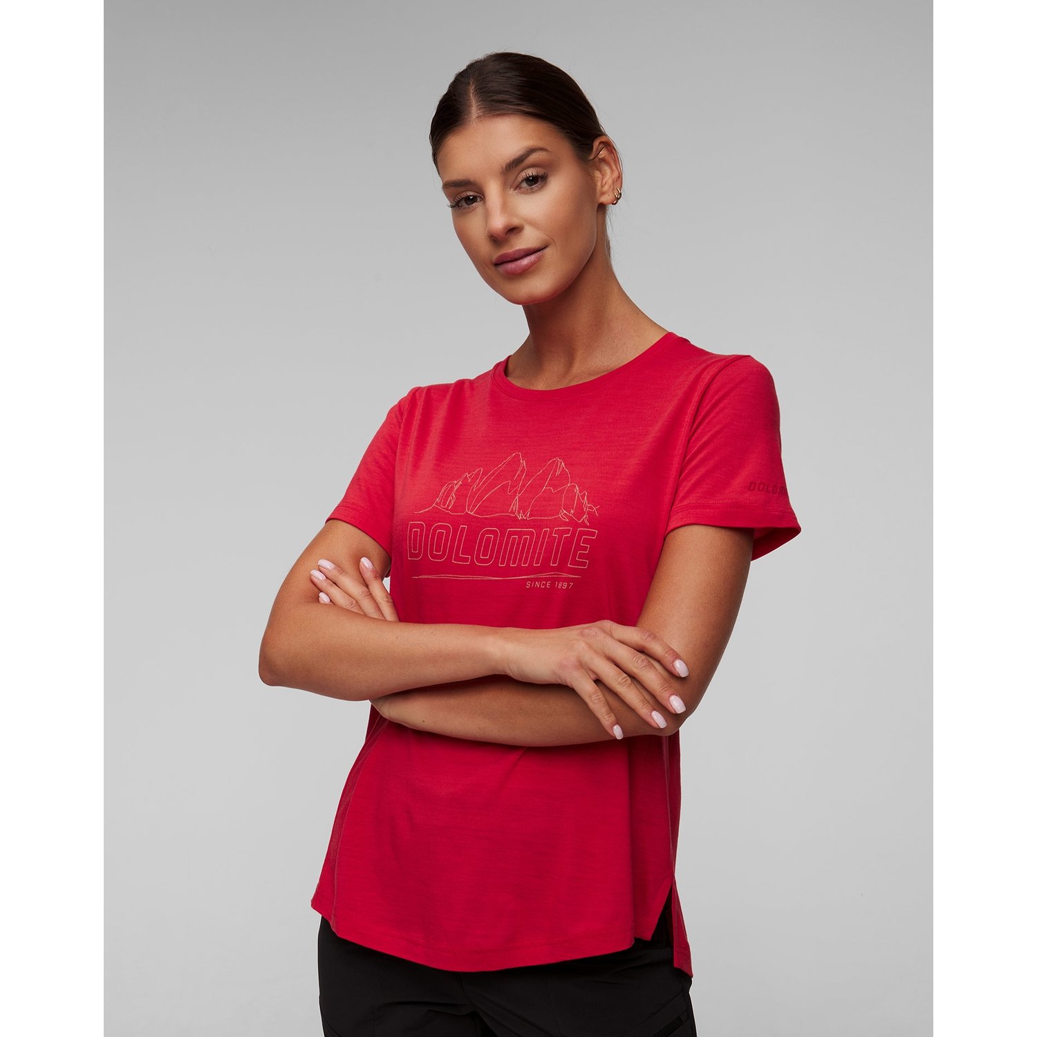 Czerwony T-shirt Damski Dolomite Cristallo Merino Ss