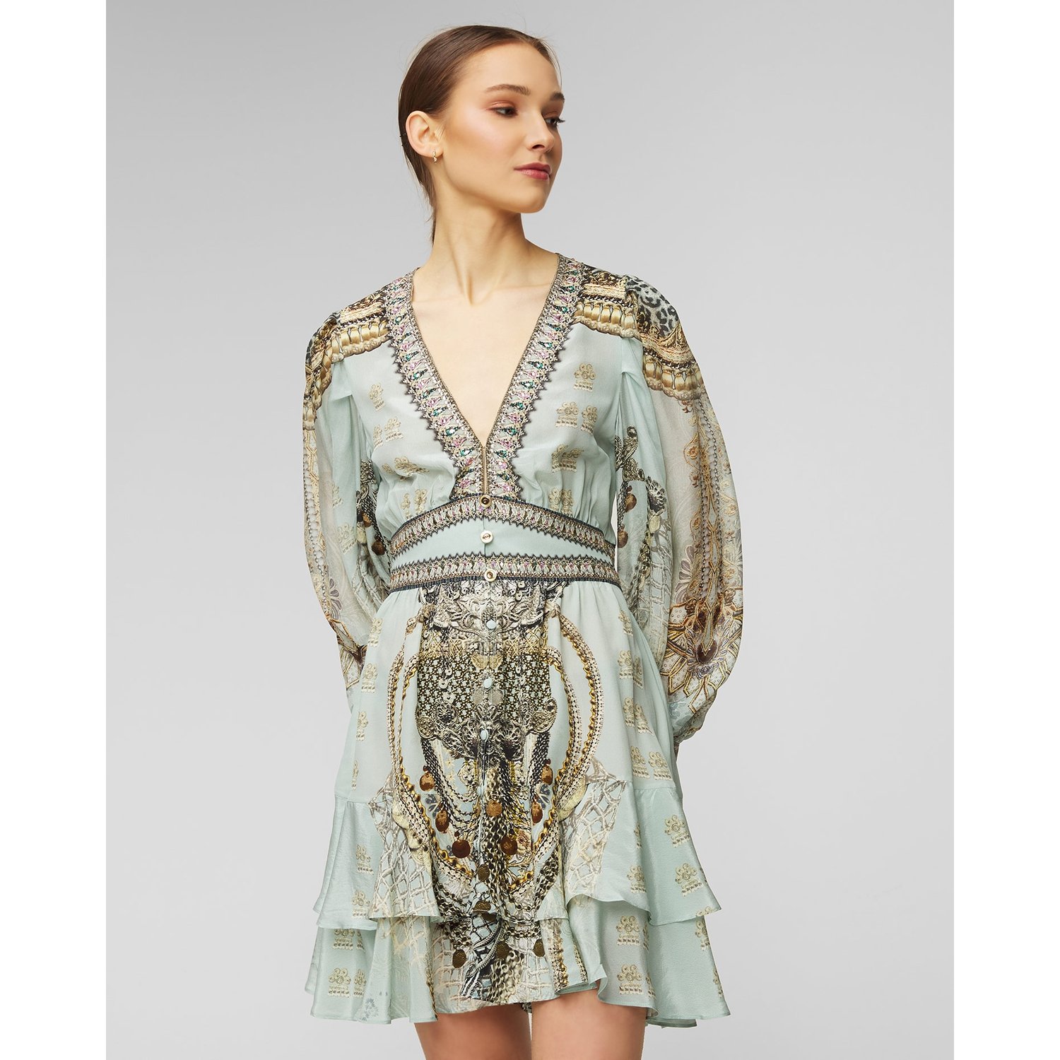 Jedwabna Sukienka Camilla Button Front Frill Free Espiritu 