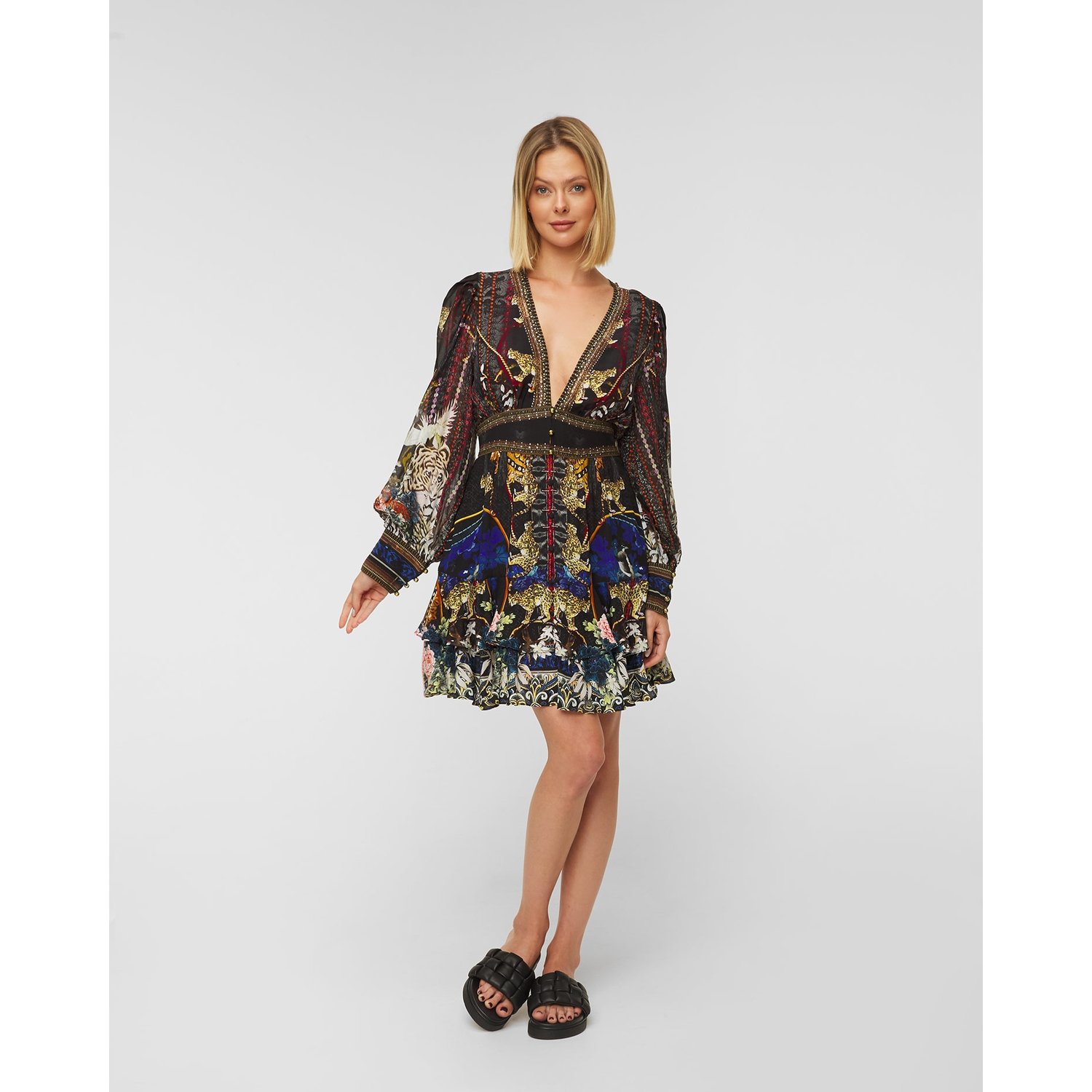 Sukienka Jedwabna Camilla Hollywood Heist Button Front Frill