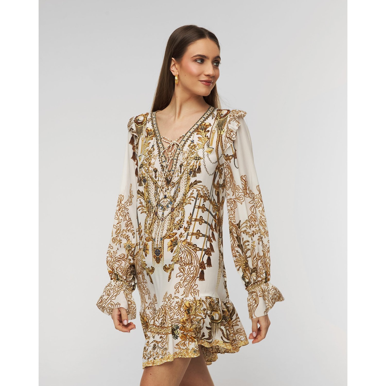 Sukienka Jedwabna Camilla Ruffle Lace Up