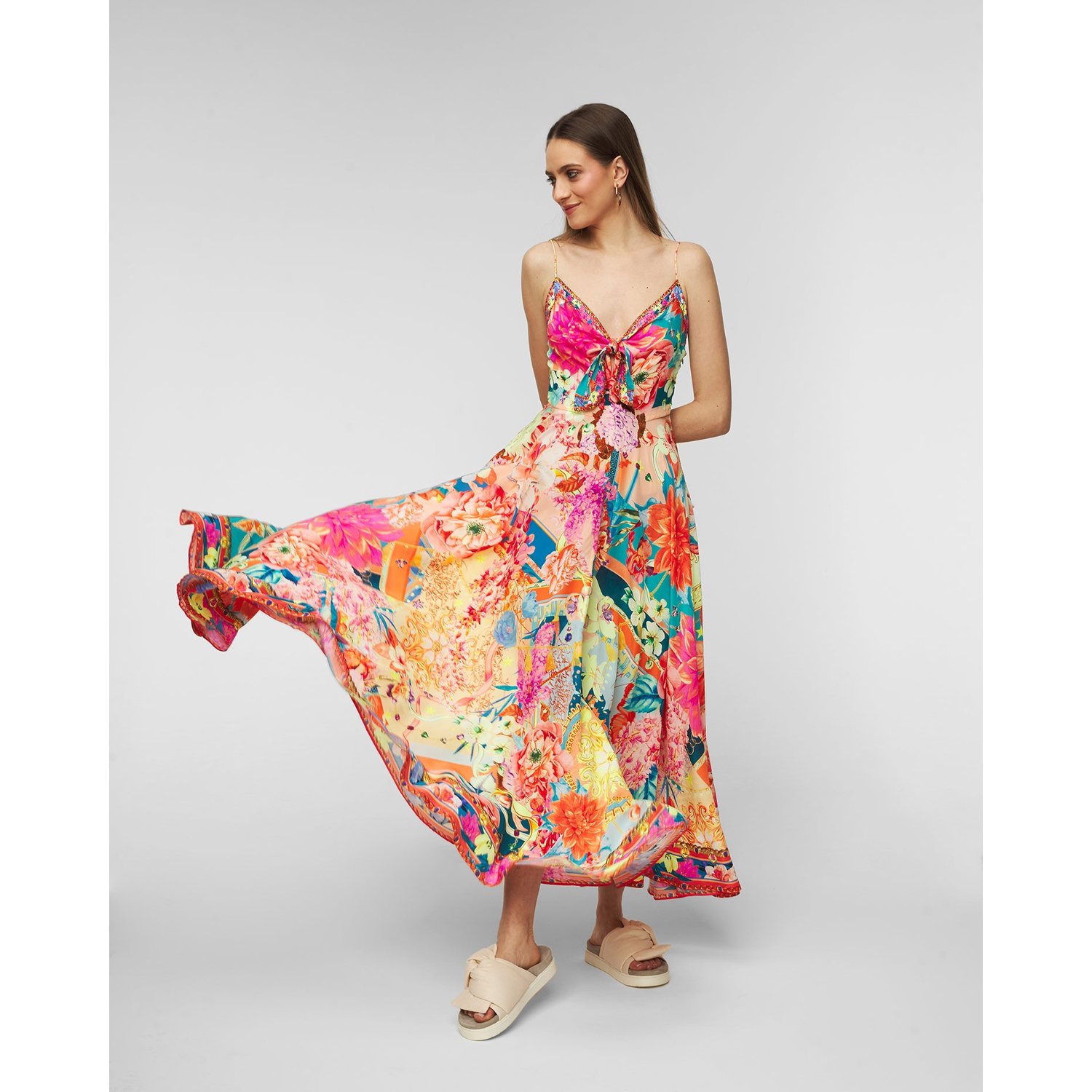 Sukienka Jedwabna Camilla Long Dress W/ Tie Front