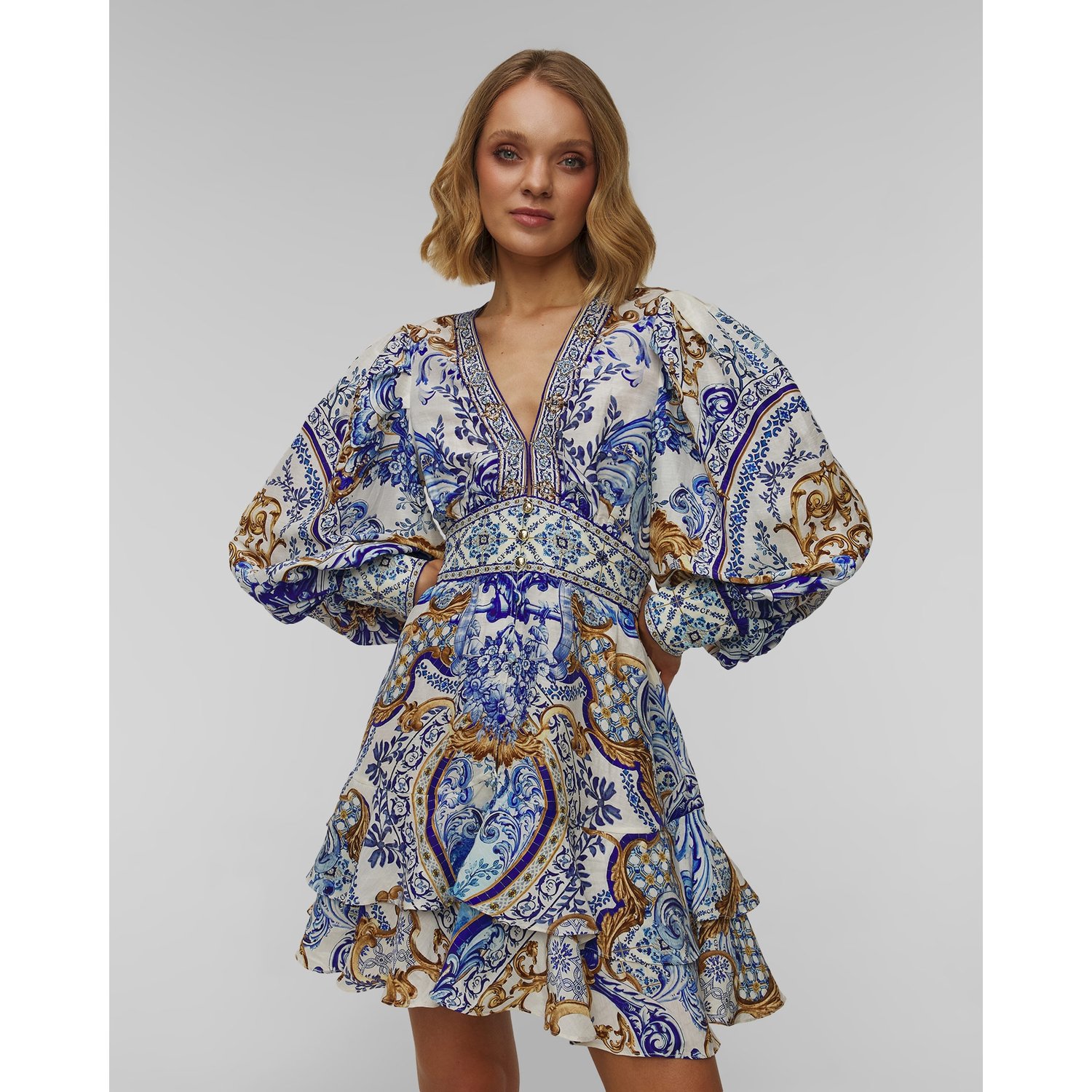 Sukienka Lniana Damska Camilla Button Front Frill