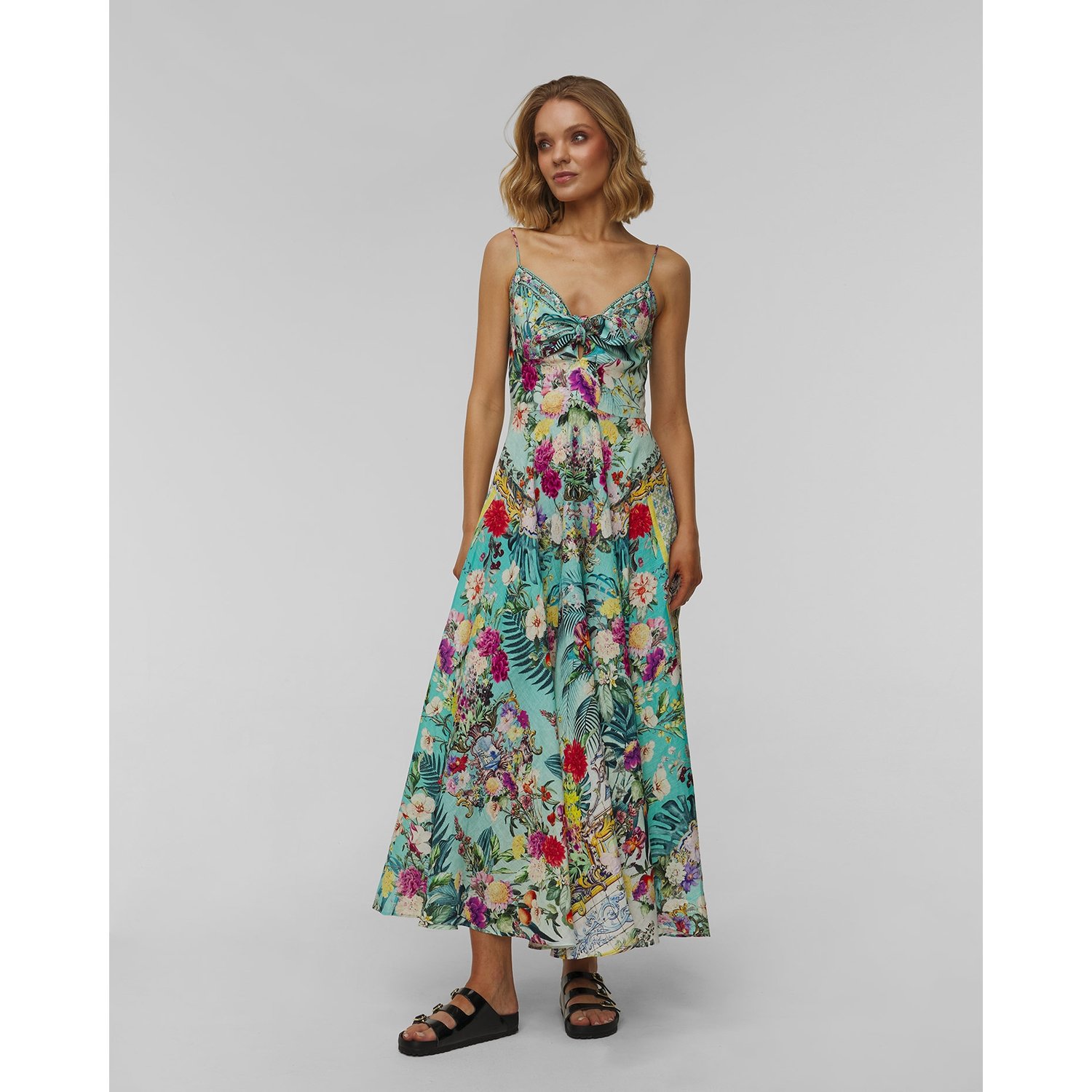 Sukienka Lniana Damska Camilla Long Dress With Tie Tront
