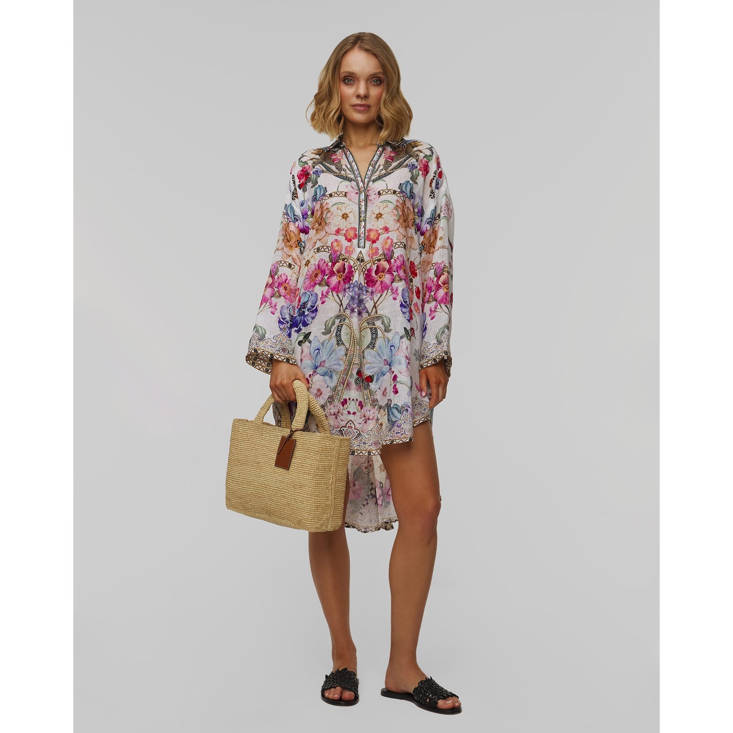 Tunika Koszulowa Lniana Damska Camilla Relaxed High Low Shirt