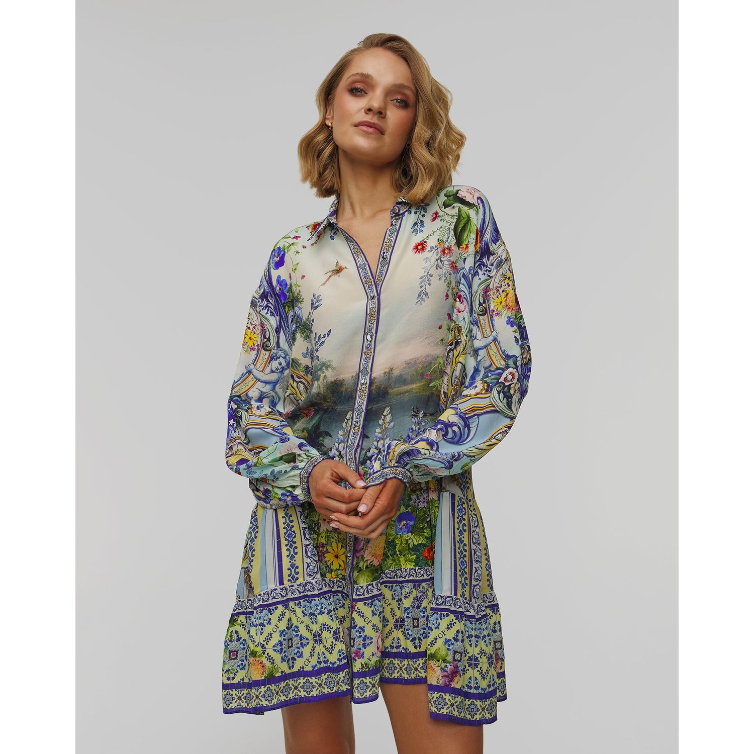 Sukienka Jedwabna Damska Camilla Long Sleeve Tiered Short