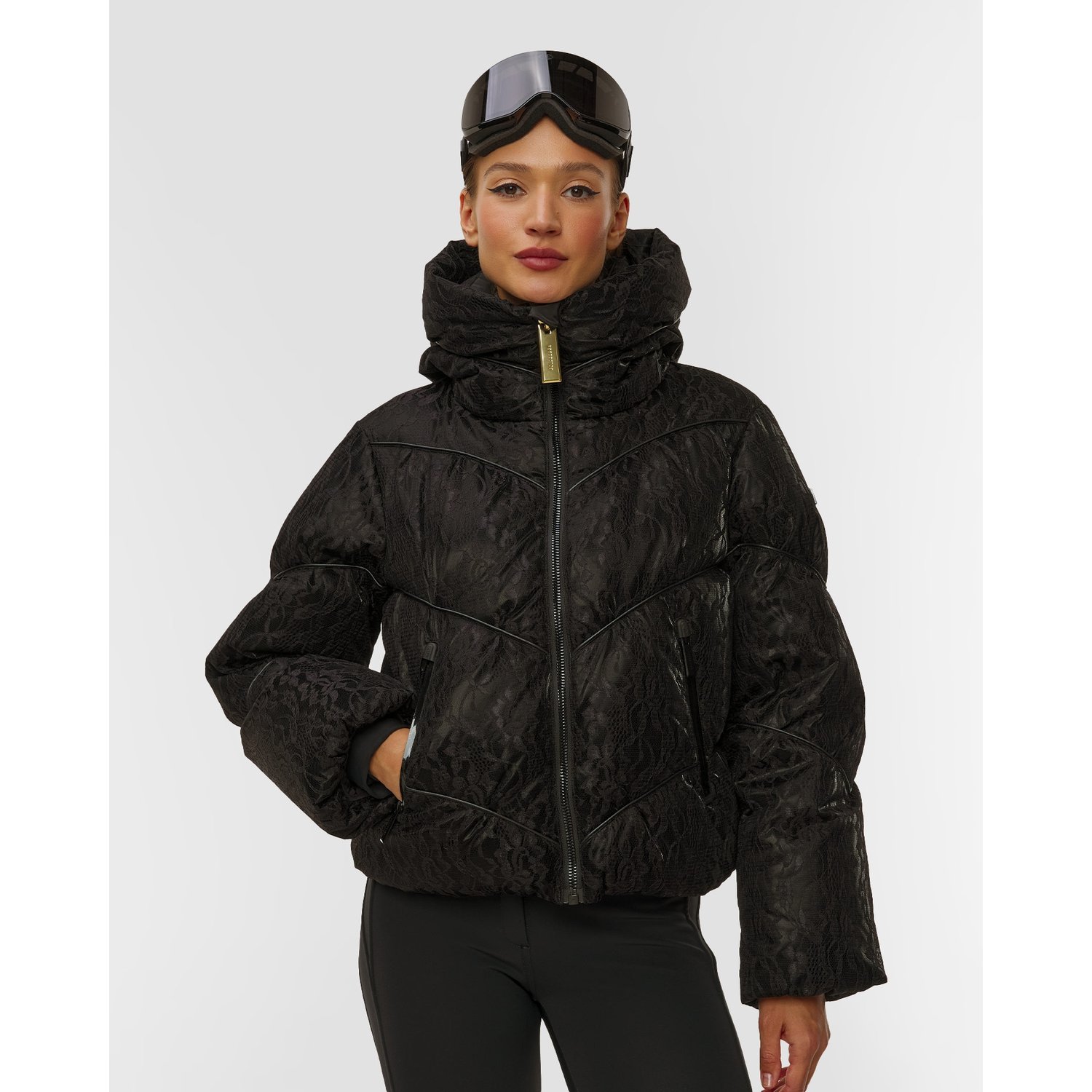Czarna Koronkowa Kurtka Narciarska Damska Goldbergh Gold Exclusive Fiora