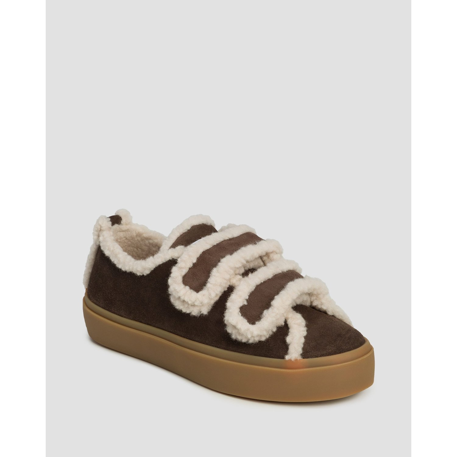 Brązowe Buty Skórzane Damskie Inuikii Shearling Low Velcro