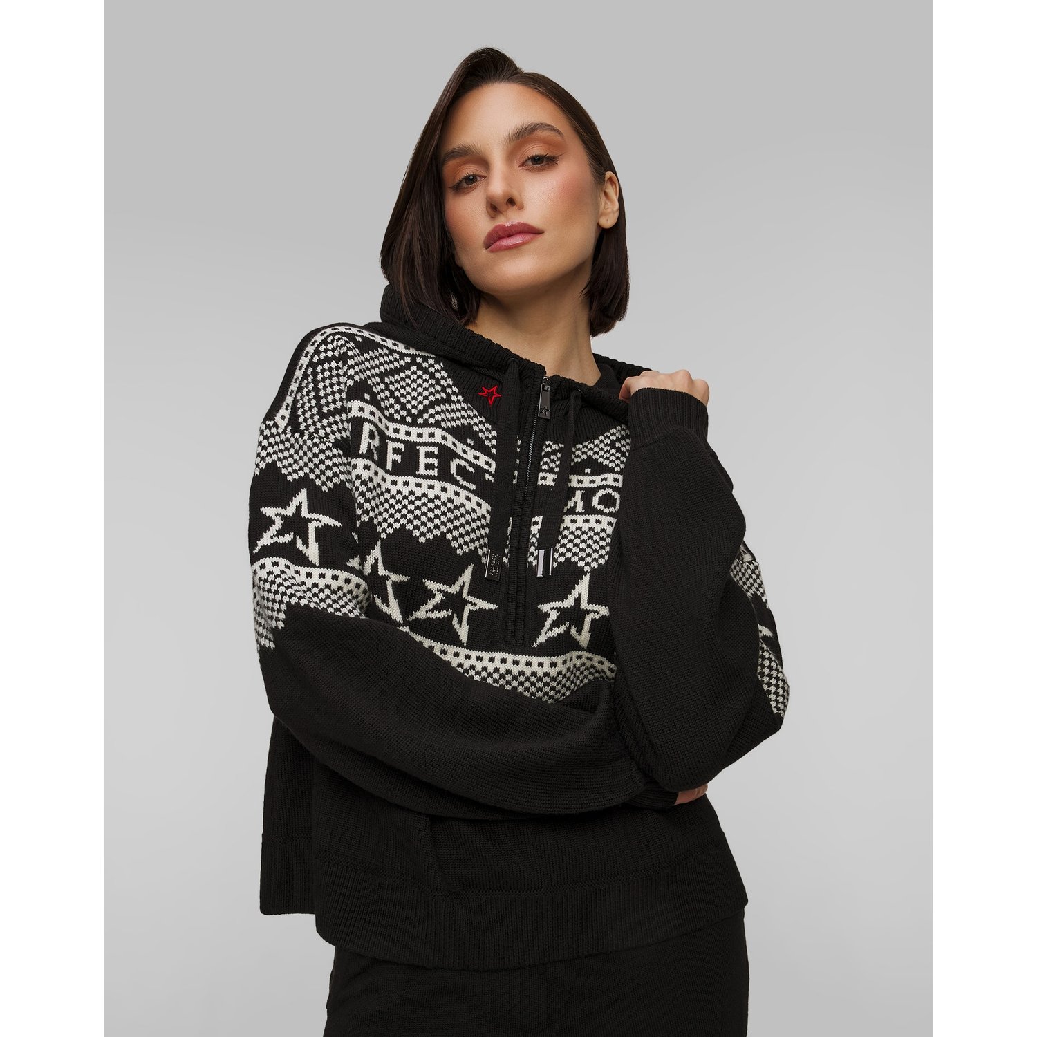 Sweter Wełniany Z Kapturem Damski Perfect Moment Holiday Half Zip