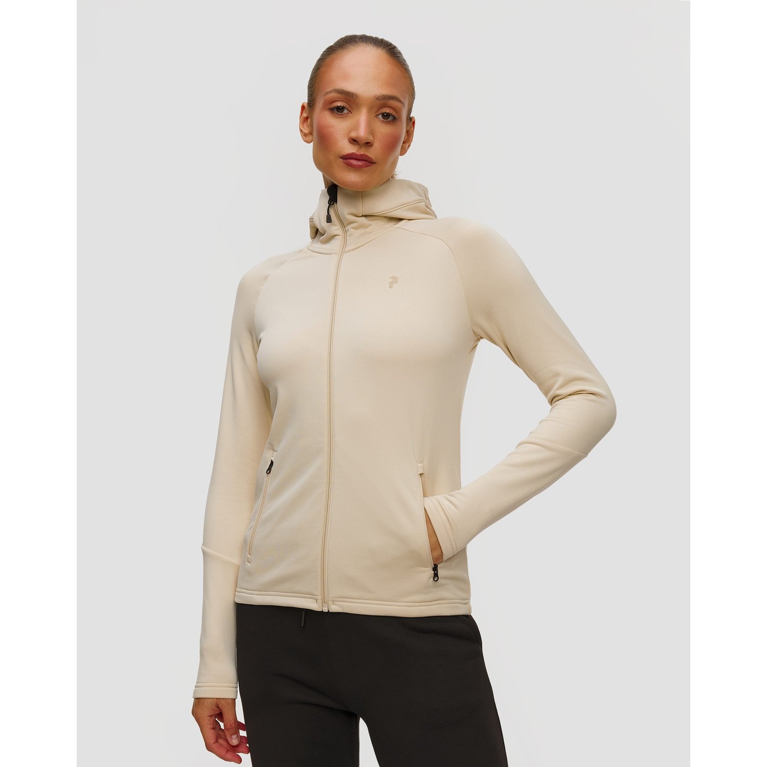 Bluza z kapturem damska Peak Performance W Rider Essentials Zip Hood beżowa