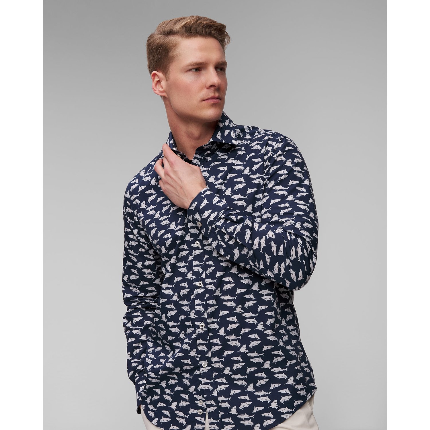 Granatowa Koszula Męska W Rekiny Paul&shark Cotton Shirt