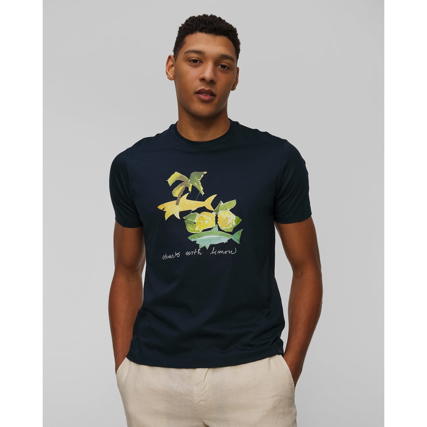 T-shirt Granatowy Z Printem Męski Paul&shark