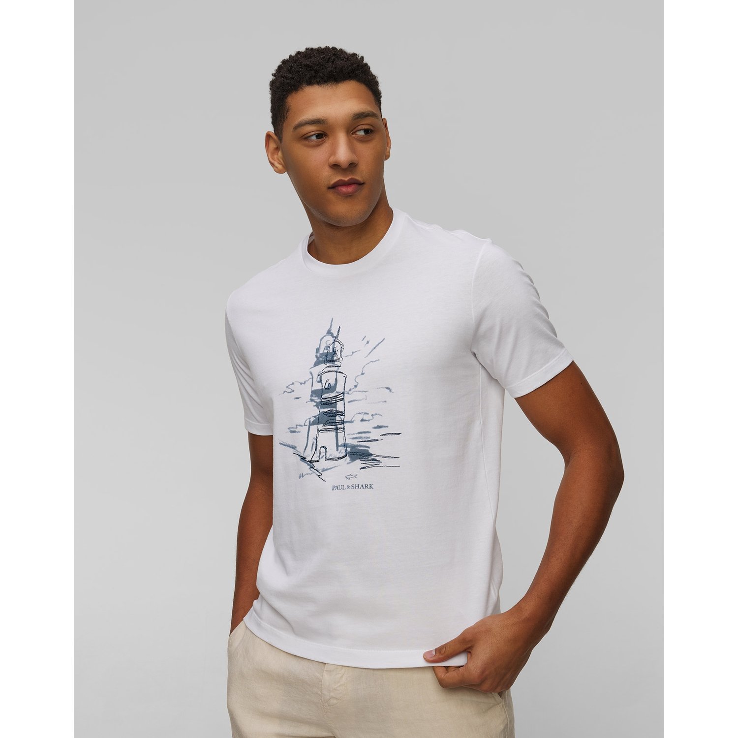 Biały T-shirt Z Printem Męski Paul&shark