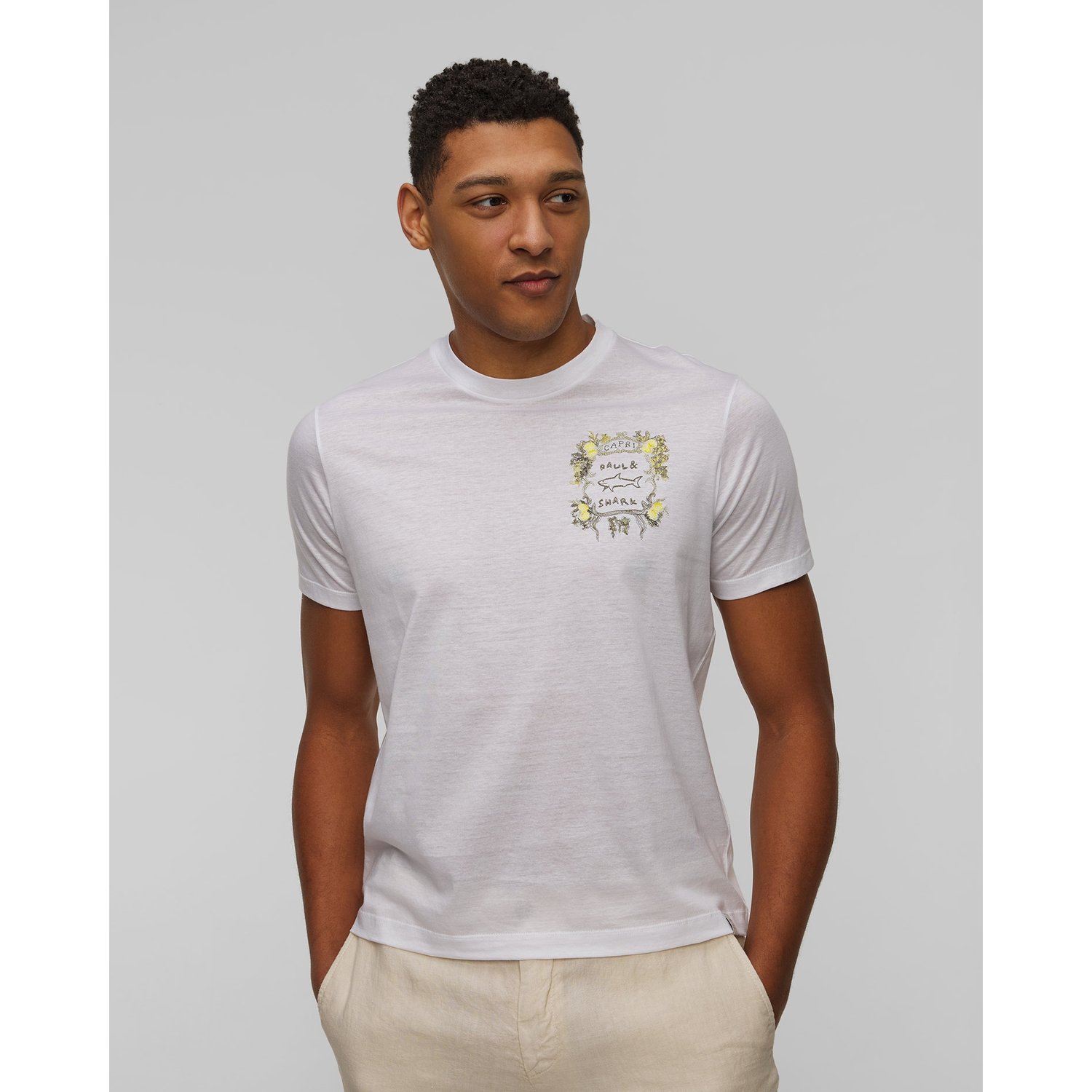 Biały T-shirt Męski Z Haftem Paul&shark