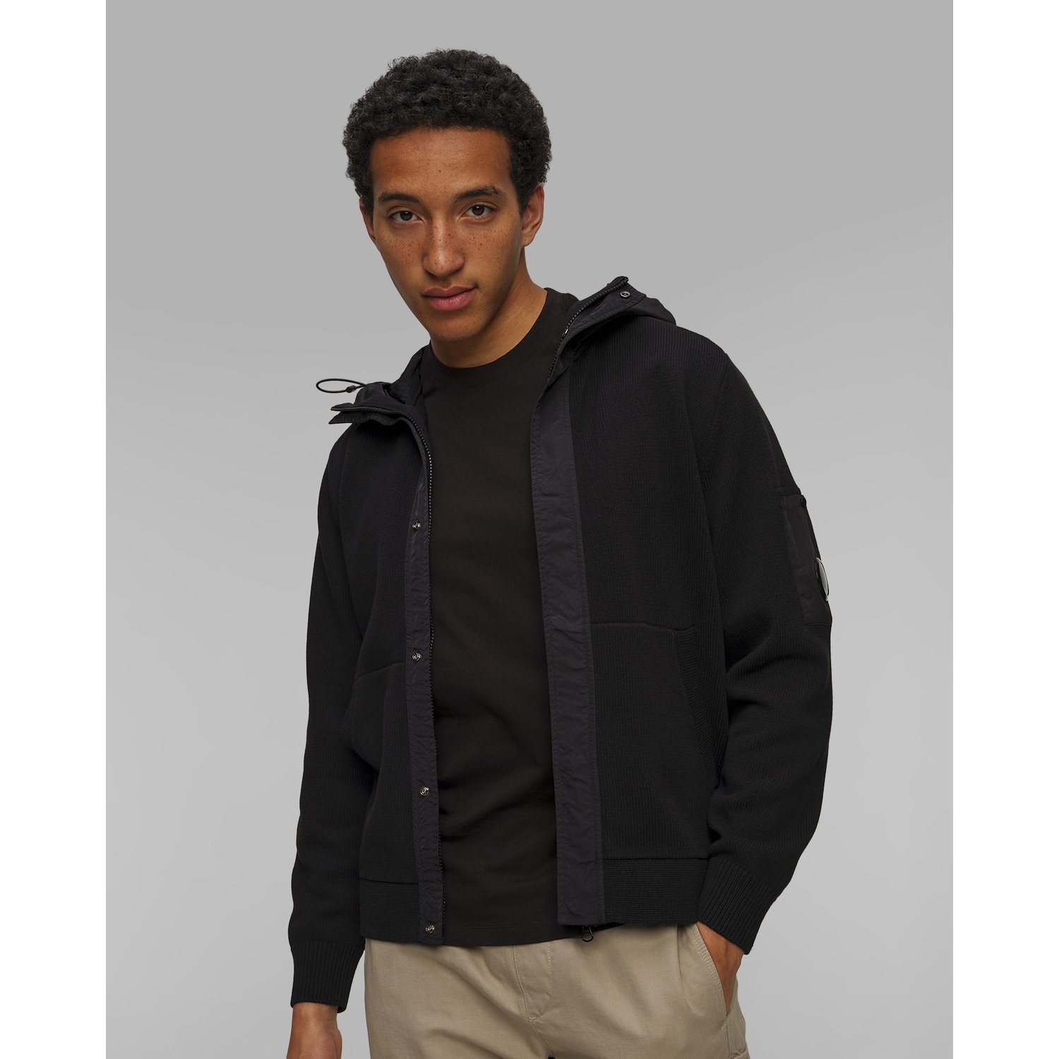 Bluza Męska C.p. Company Cotton Mixed Hooded Lens Knit Czarna