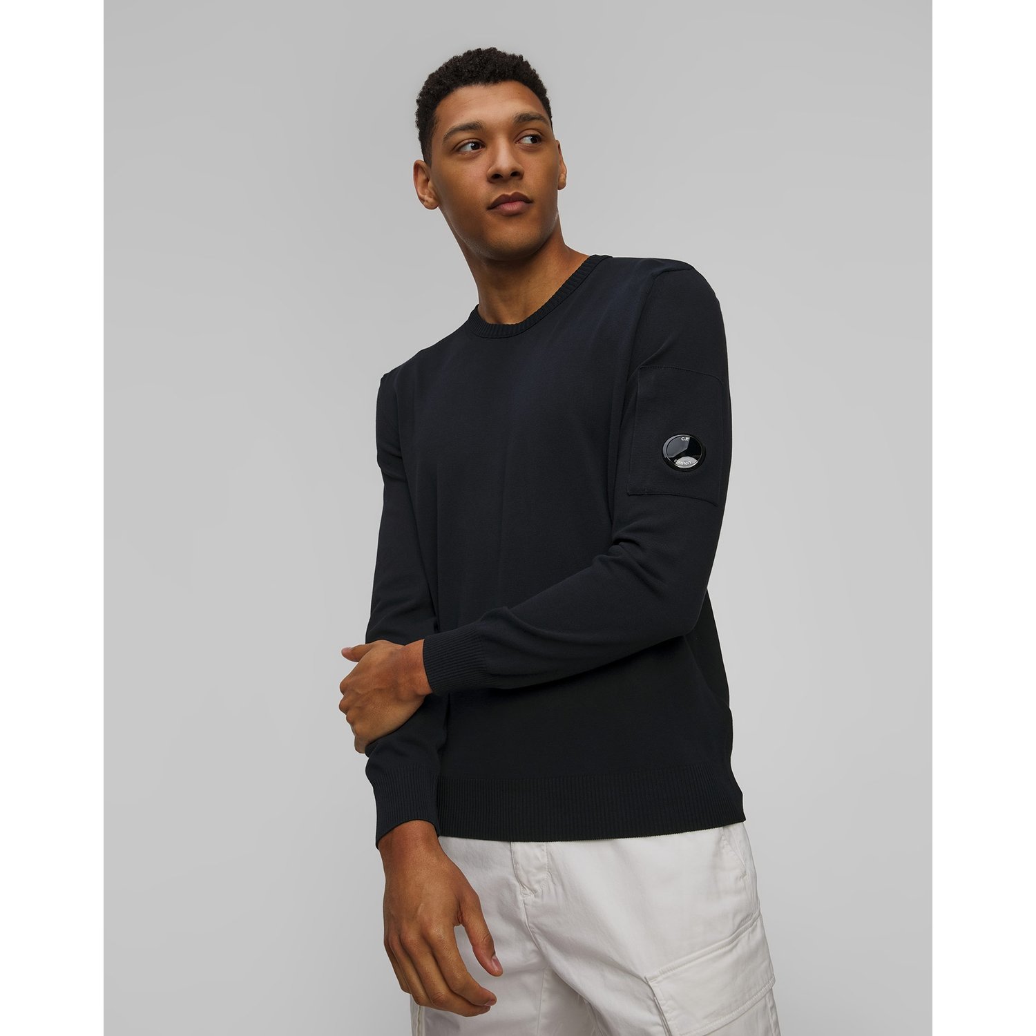 Sweter Męski C.p. Company Cotton Crepe Crewneck Lens Knit Granatowy