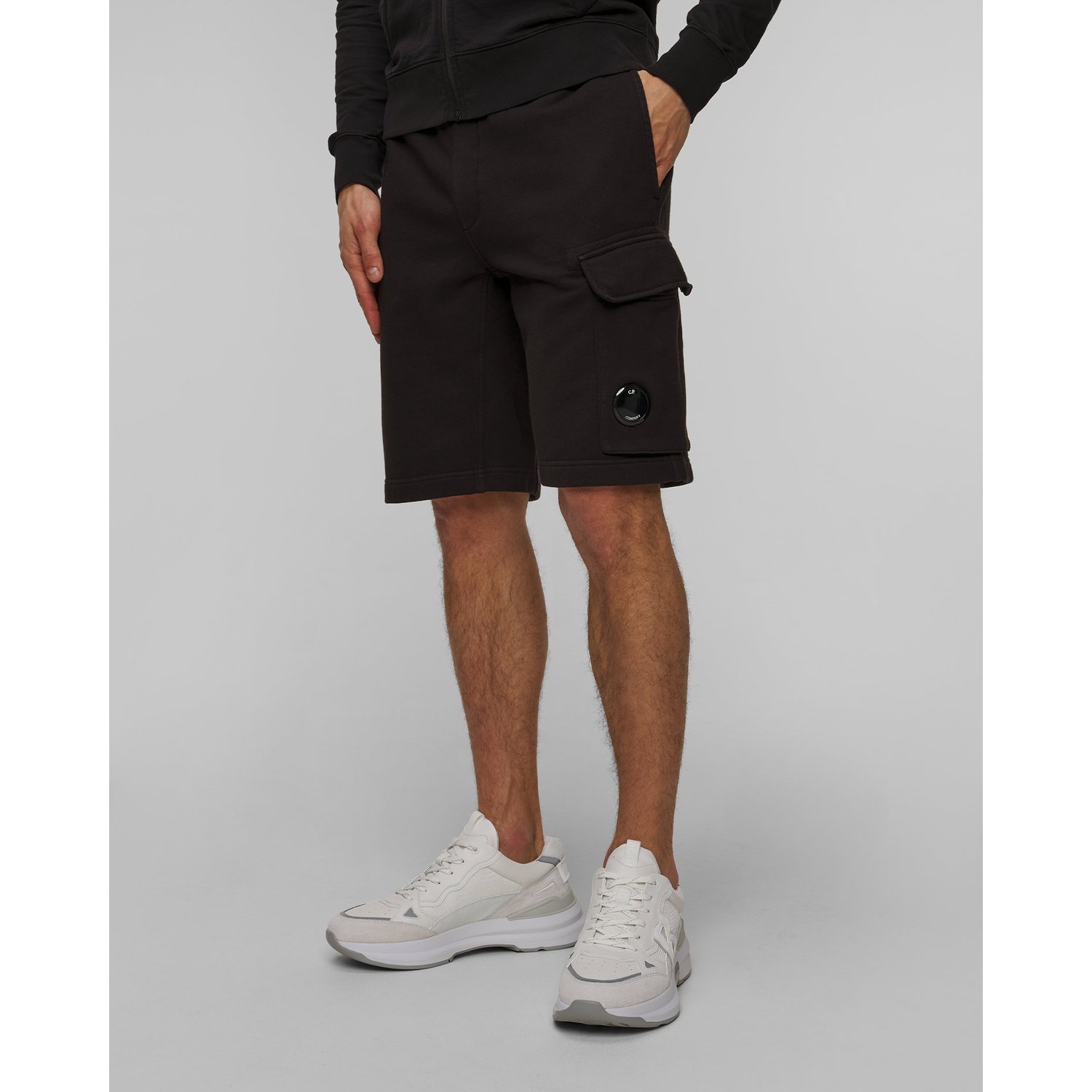 Szorty Męskie C.p. Company Cotton Diagonal Fleece Cargo Shorts Czarne
