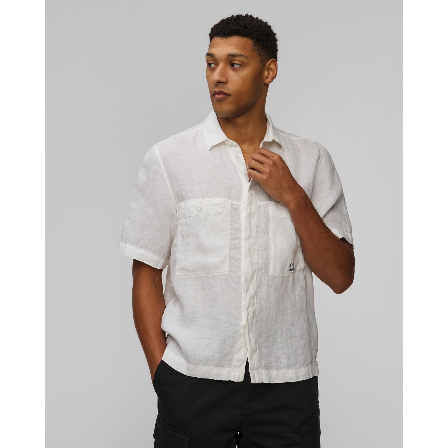 Koszula Lniana Męska C.p. Company Linen Boxy Short Sleeve Shirt Biała