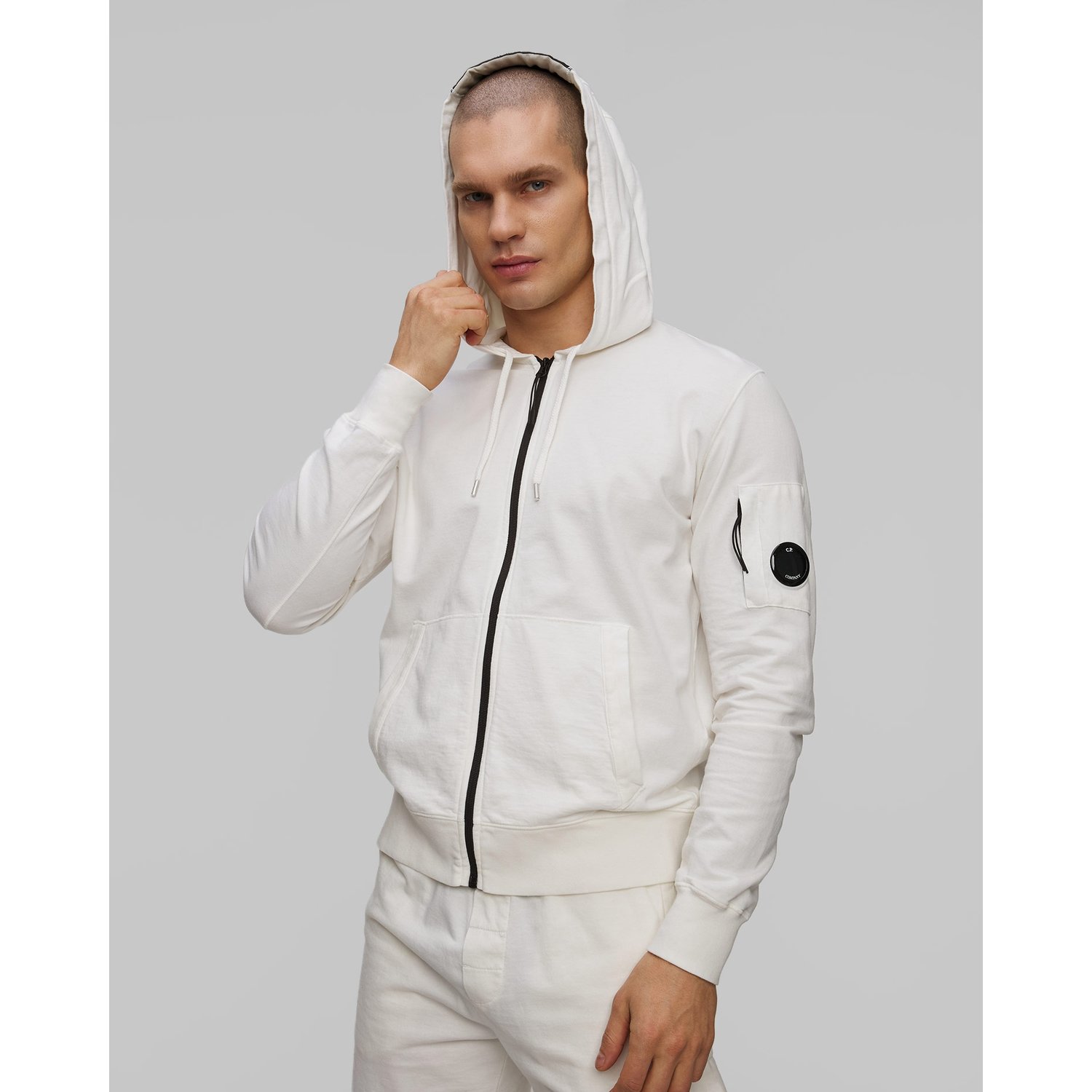 Bluza Męska C.p. Company Light Fleece Full Zip Hooded Sweatshirt Biała