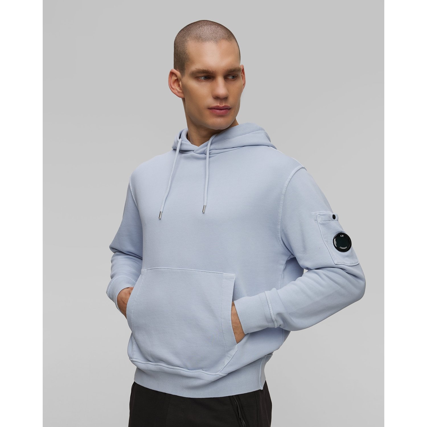 Bluza Męska C.p. Company Cotton Diagonal Fleece Resist Dyed Hooded Lens Niebieska