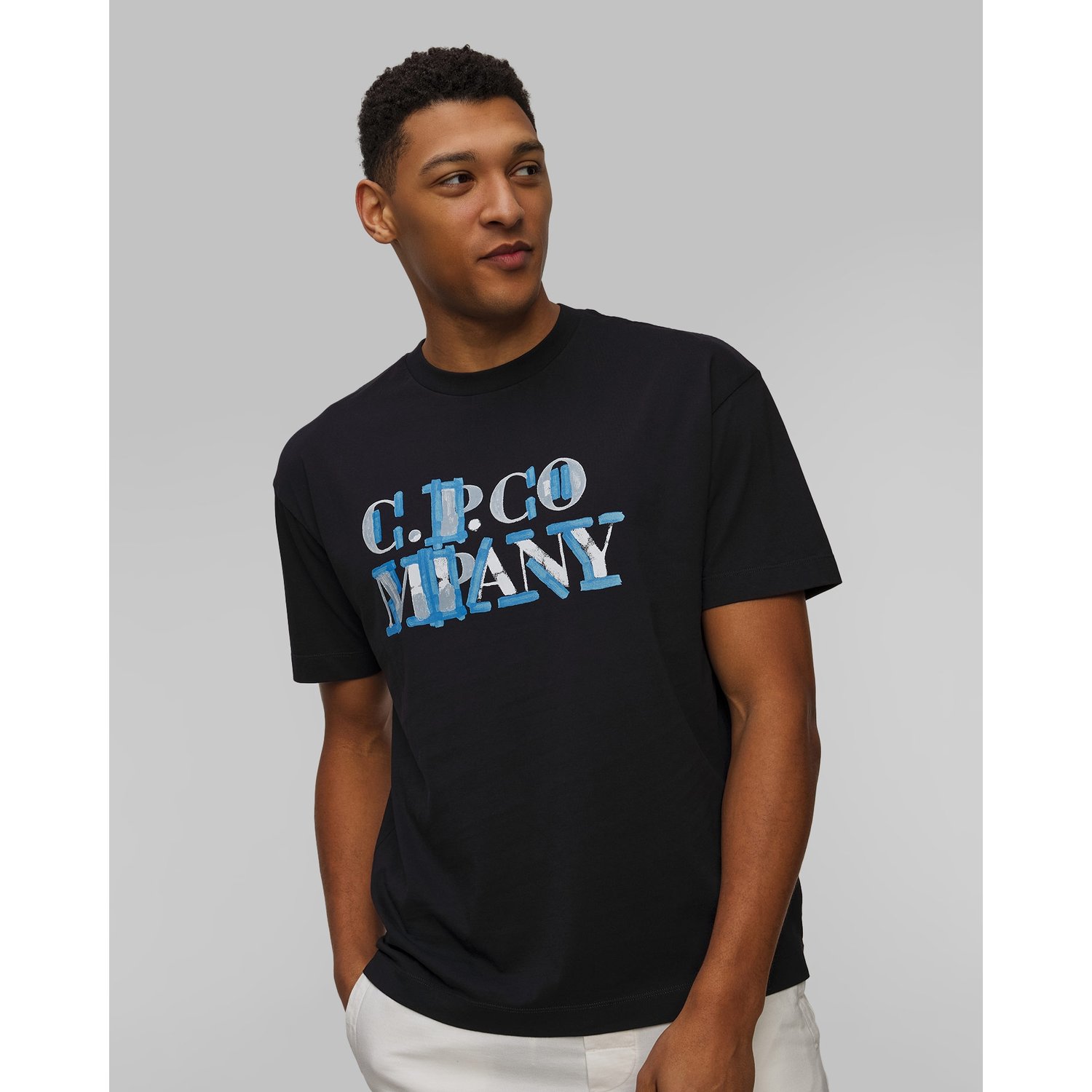 T-shirt Męski C.p. Company 30/1 Jersey Blurred Logo Granatowy