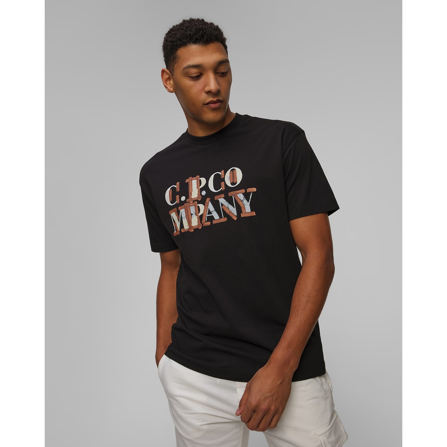 T-shirt Męski C.p. Company 30/1 Jersey Blurred Logo Czarny