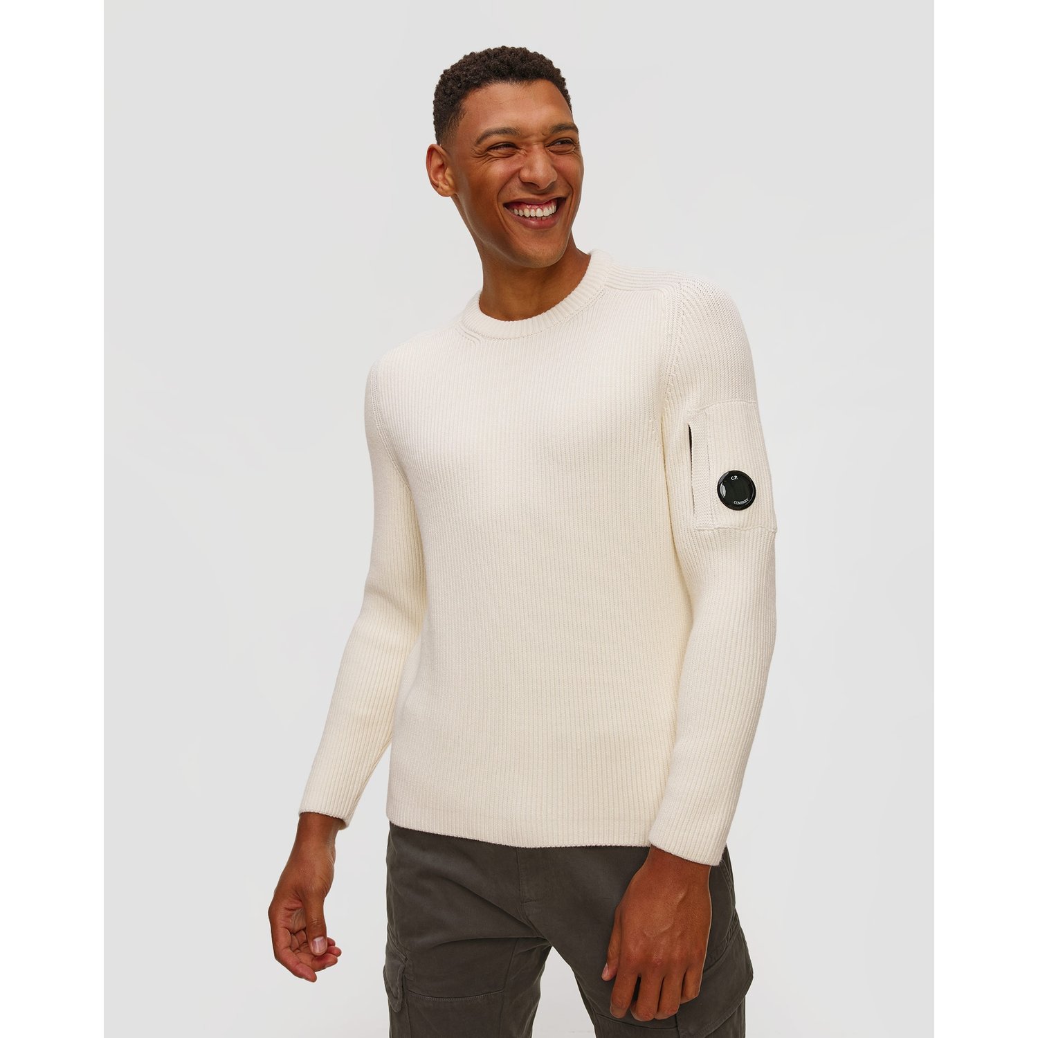 Sweter męski C.P. Company Full Rib Crewneck Lens Sweater biały