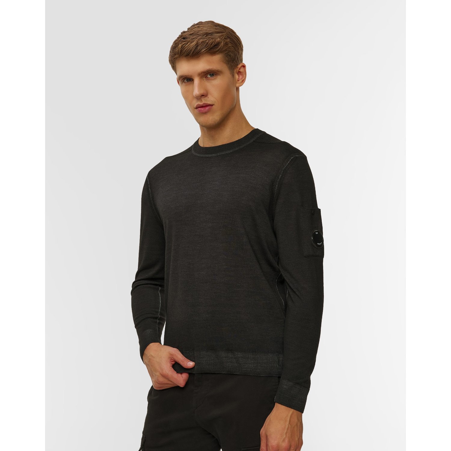 Sweter Męski C.p. Company Merino Wool Crewneck Lens Sweater Czarny
