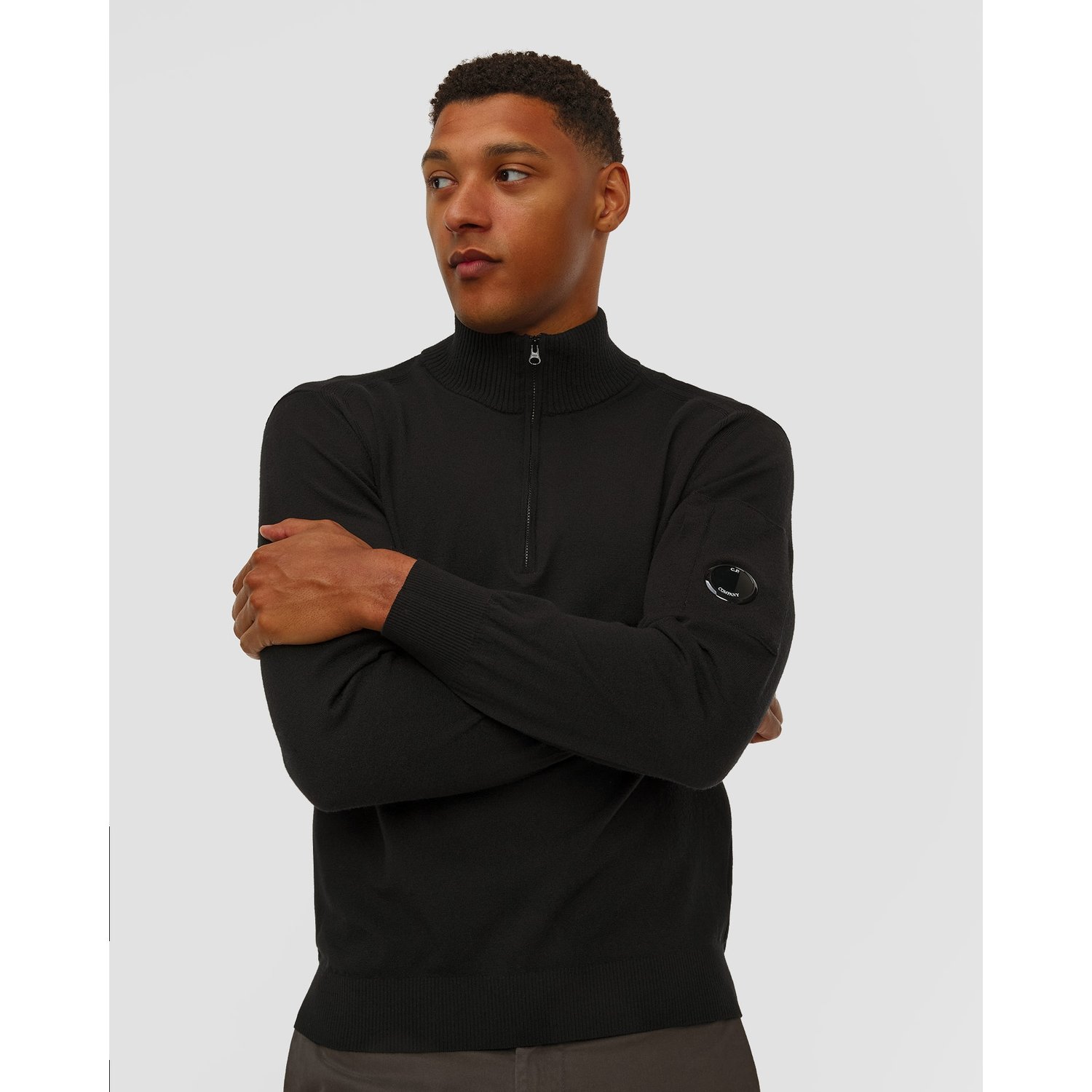 Golf Z Zamkiem Męski C.p. Company Extrafine Merino Wool Half Zip Sweater Czarny