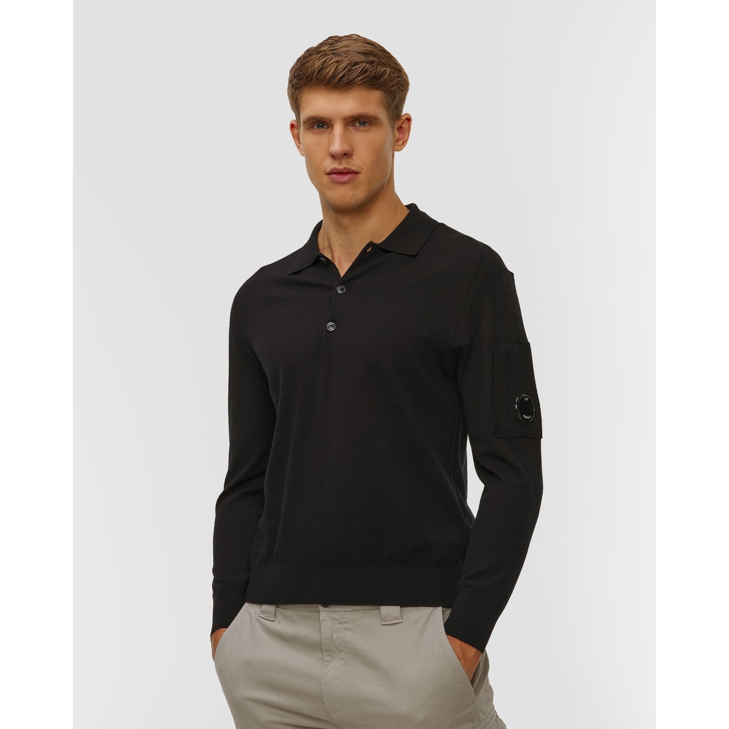 Sweter Polo Męski C.p. Company Extrafine Merino Wool Polo Sweater Czarny