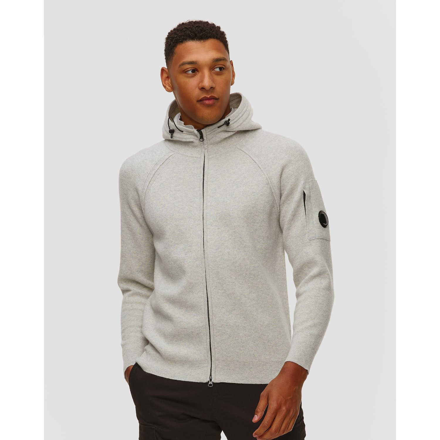 Bluza męska C.P. Company Lambswool GRS Hooded Full Zip Sweater biało-szara