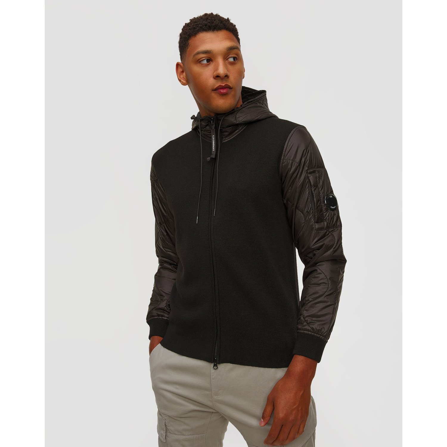 Bluza męska Extrafine Merino Wool Mixed Hooded Zip Sweater czarna