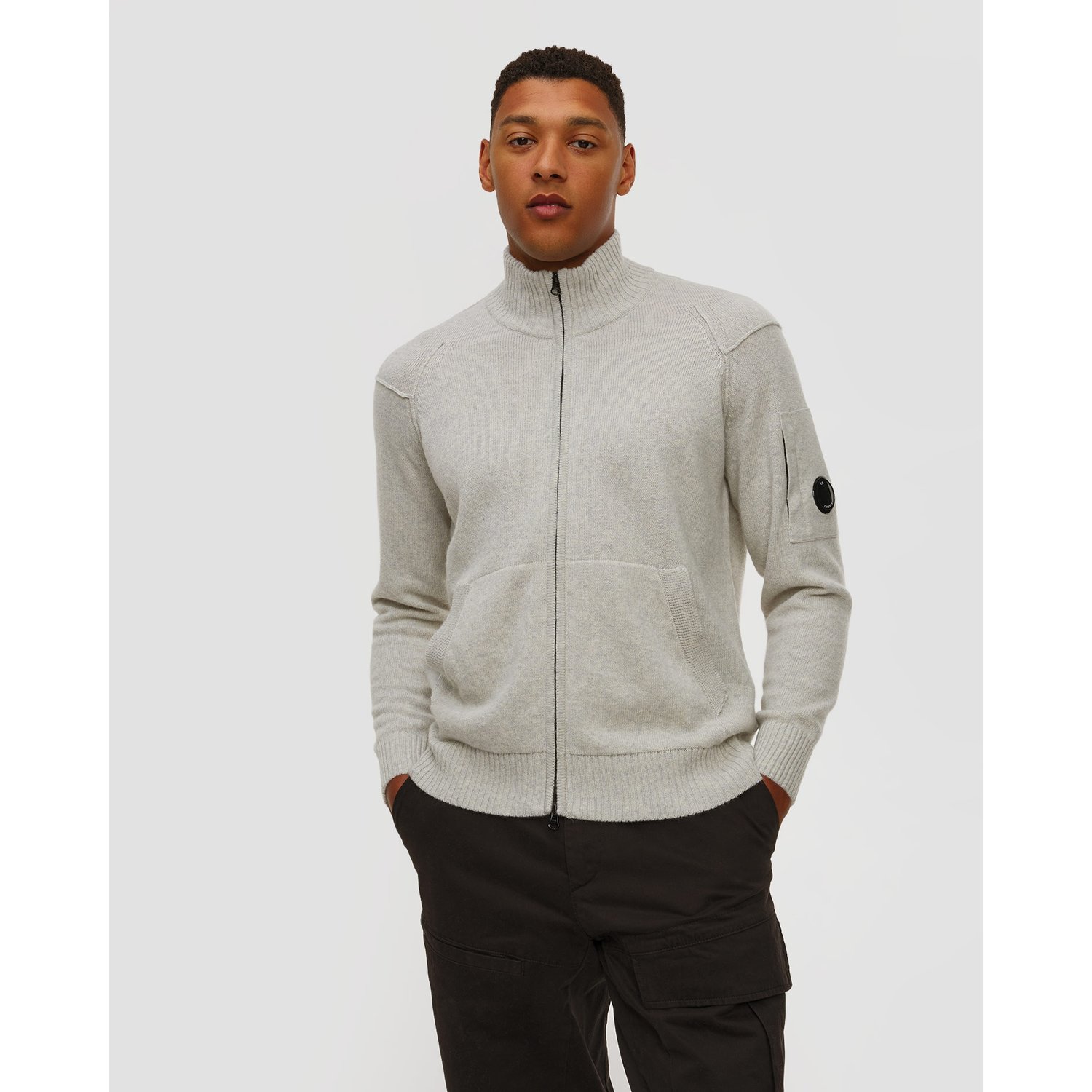 Bluza Męska C.p. Company Lambswool Grs Full Zip Sweater Biało-szara
